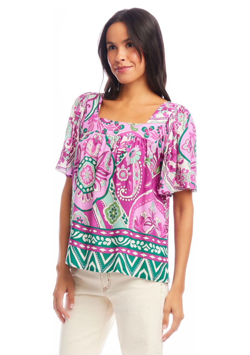 Womens Flare Sleeve Square Neck Top