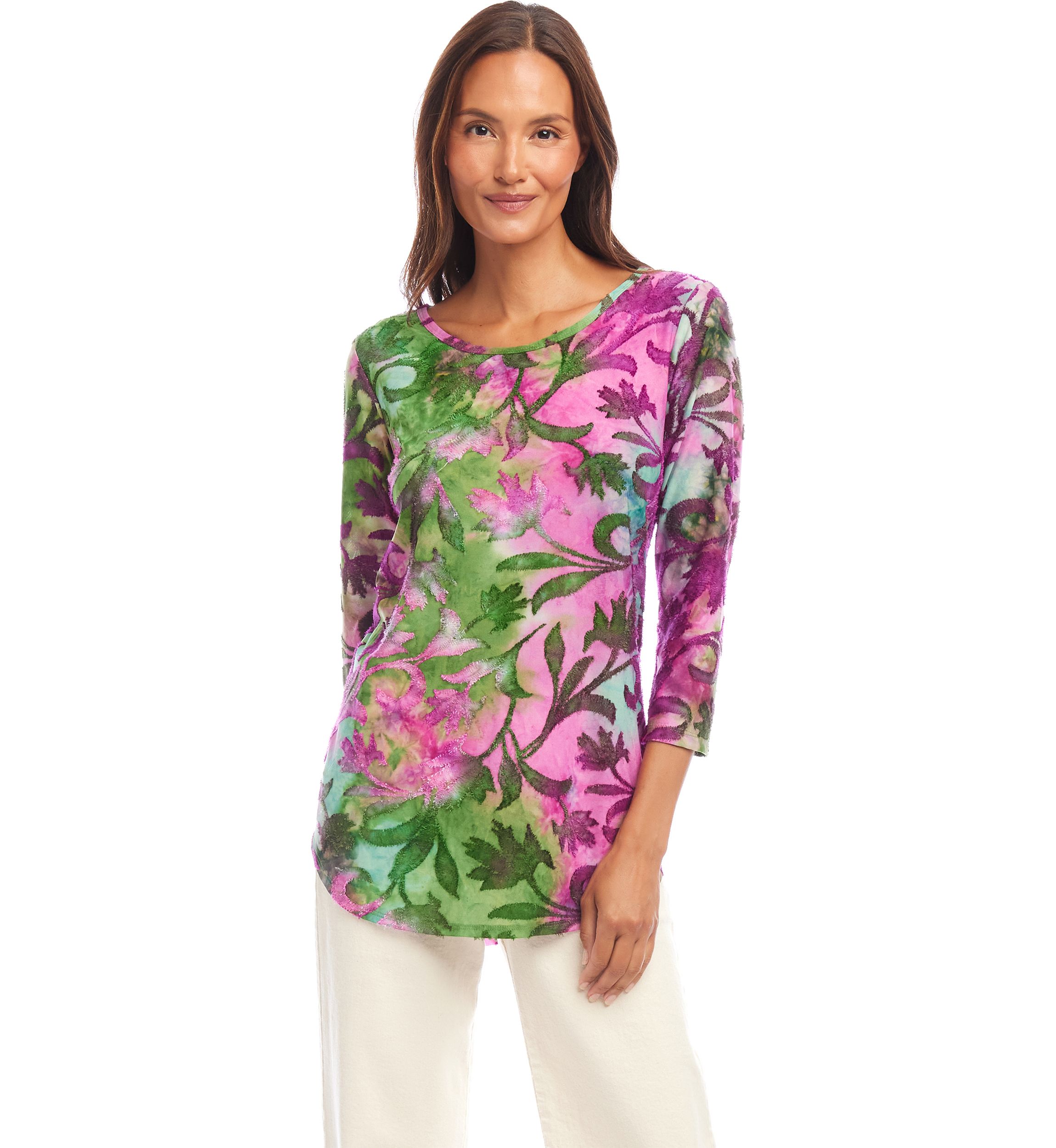 Petite Tie Dye Burnout Shirttail Top