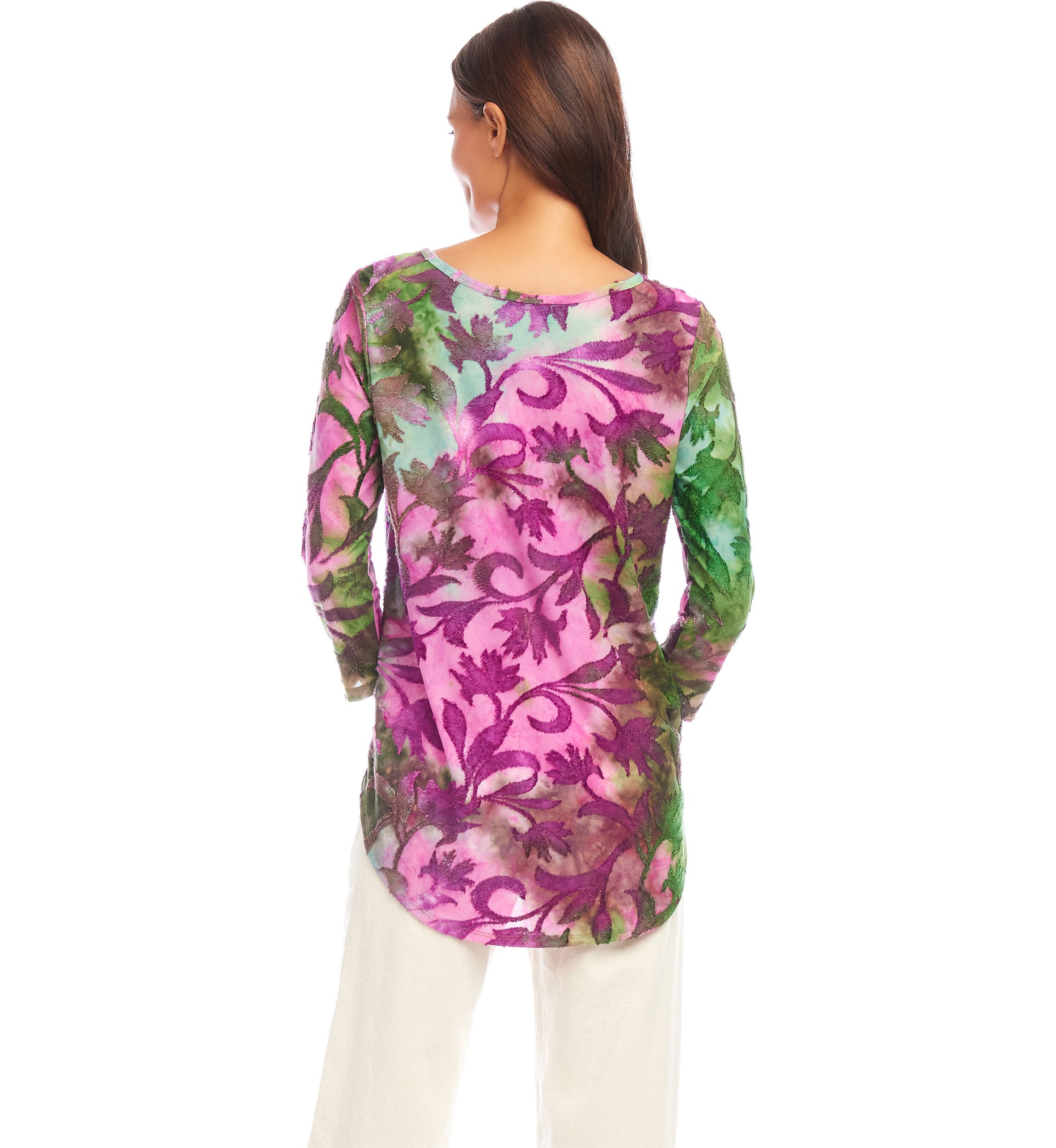Petite Tie Dye Burnout Shirttail Top