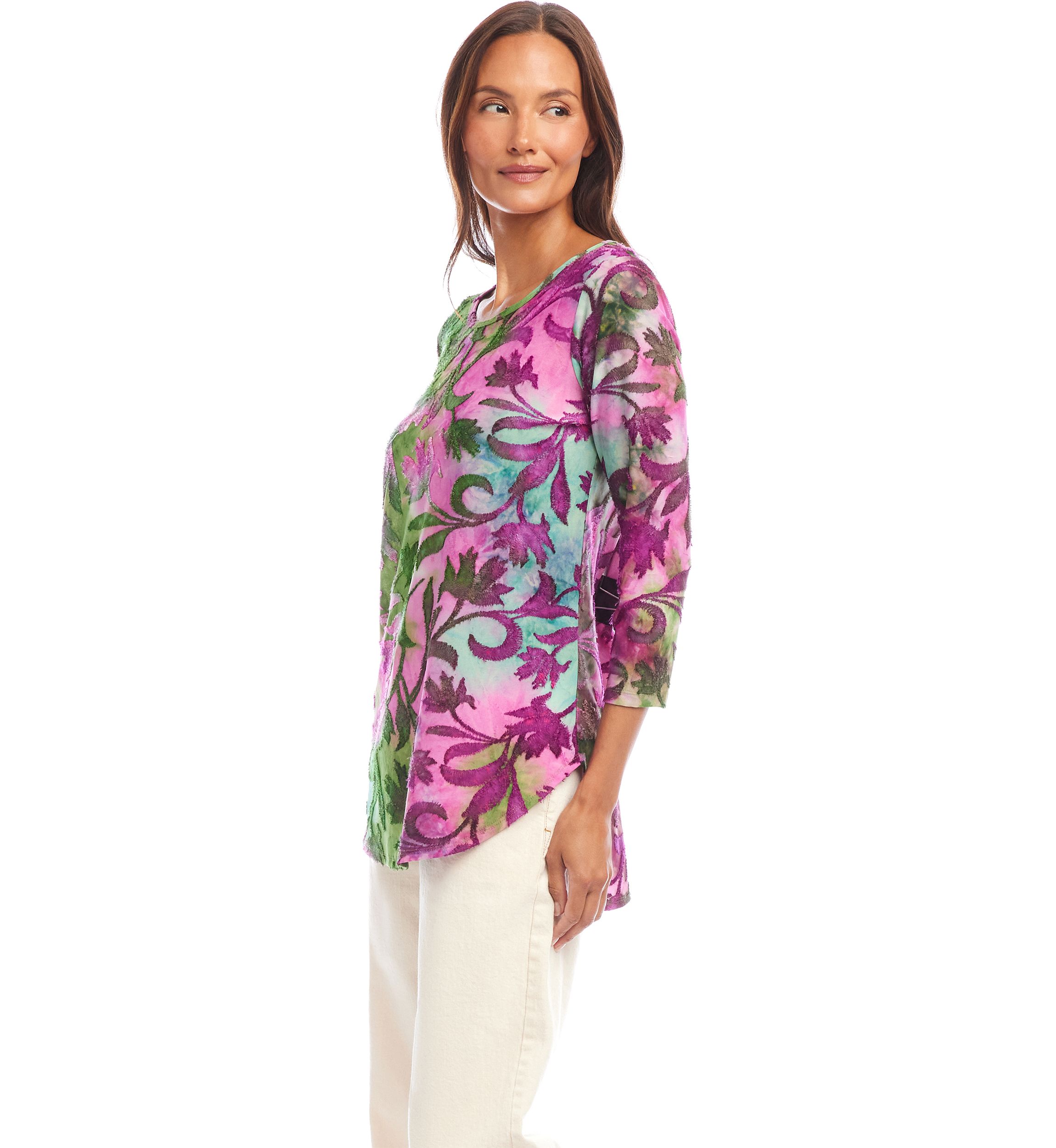 Petite Tie Dye Burnout Shirttail Top