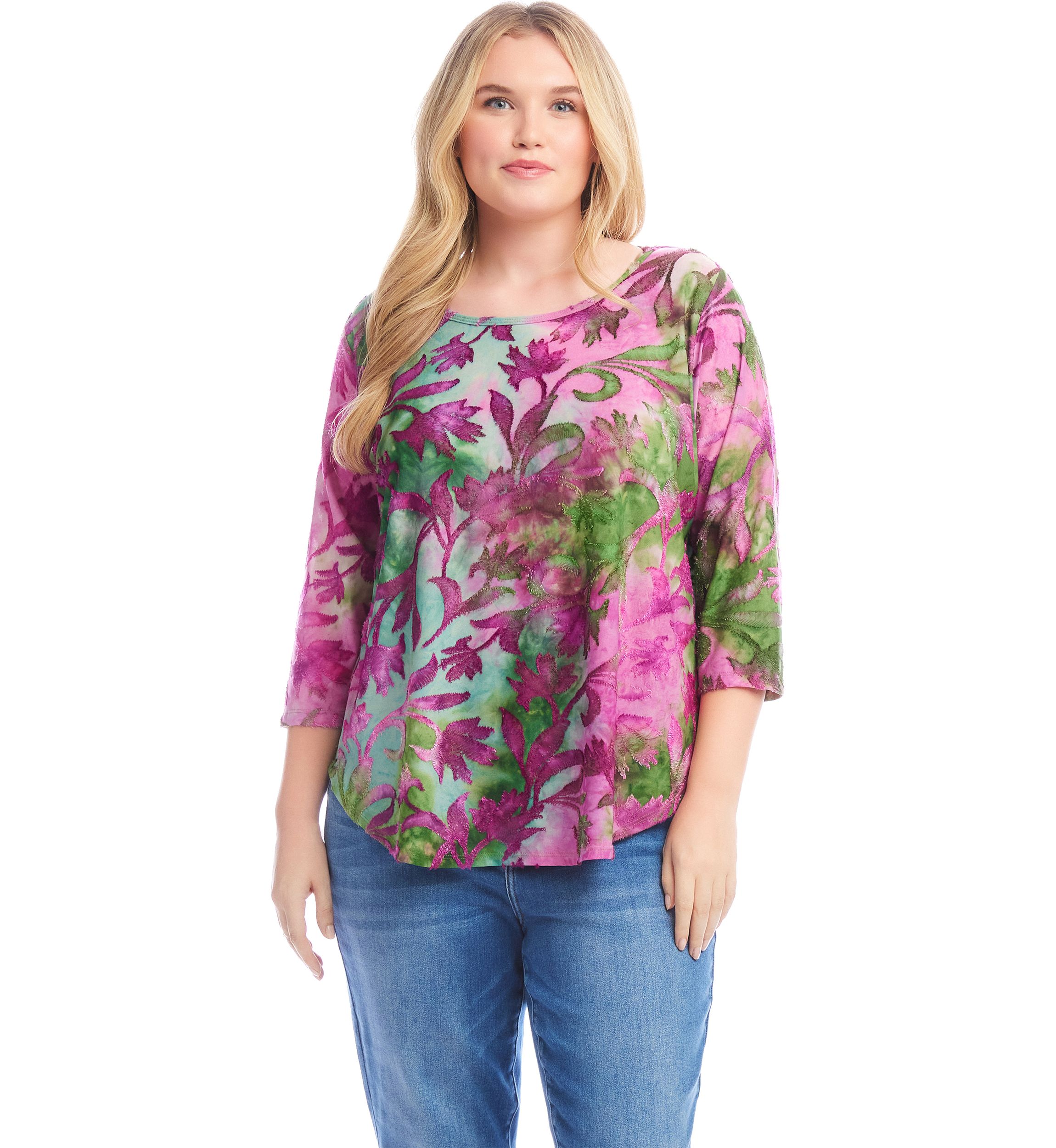 Plus Size Tie Dye Burnout Shirttail Top