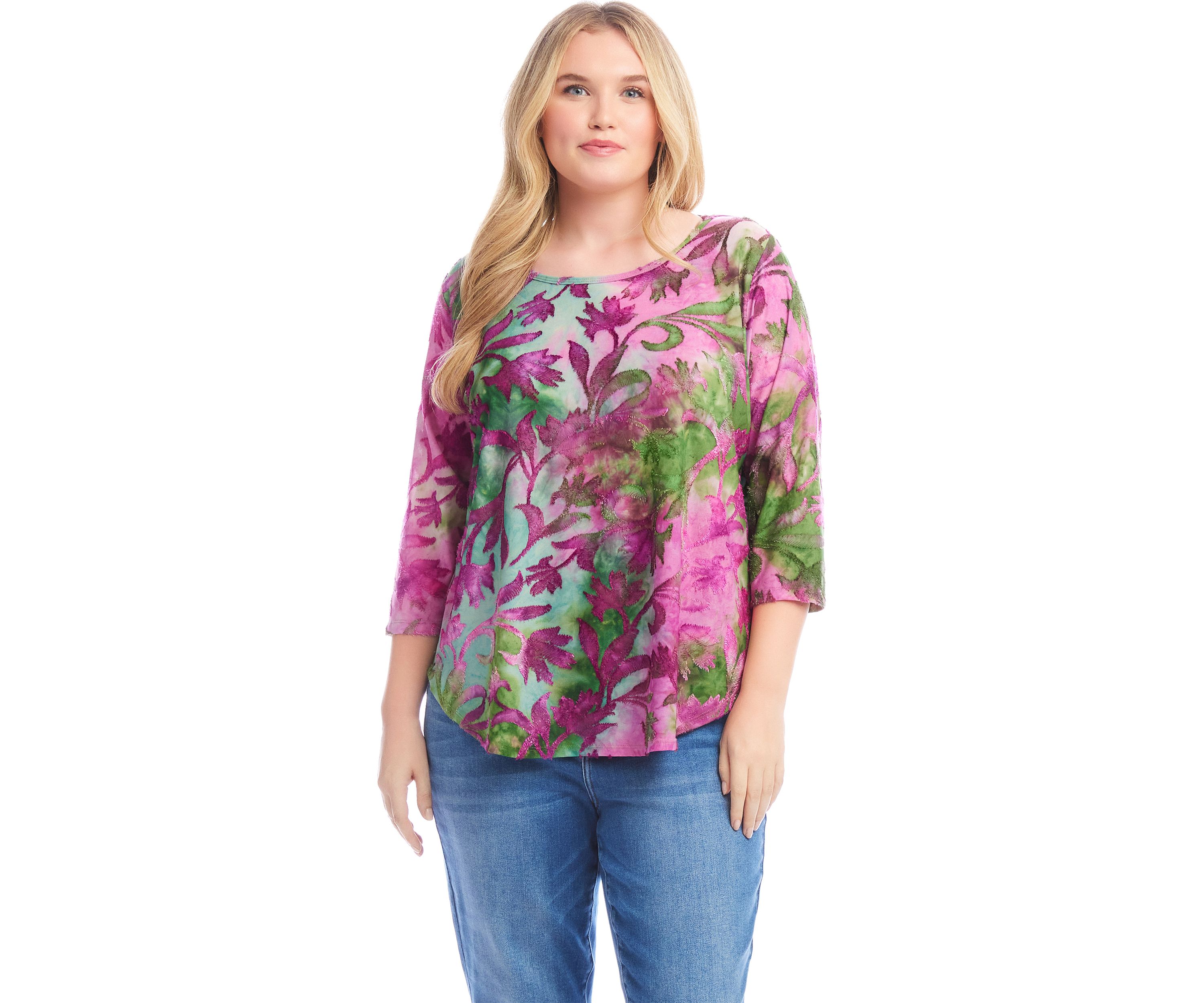 Plus Size Tie Dye Burnout Shirttail Top