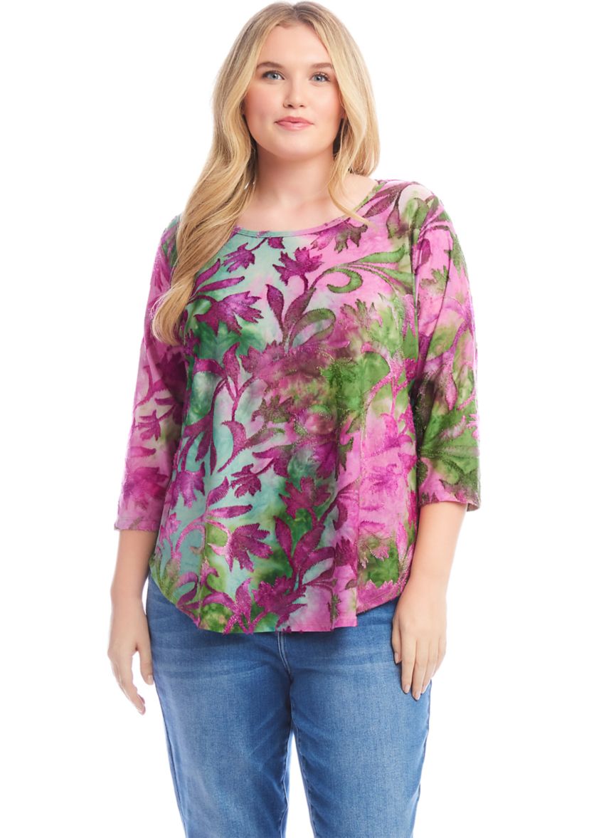 Plus Size Tie Dye Burnout Shirttail Top