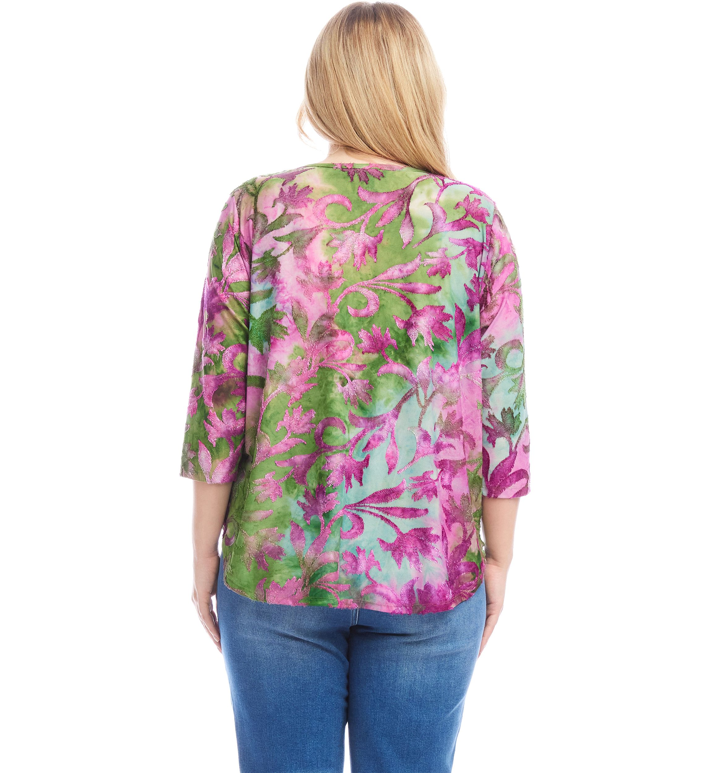 Plus Size Tie Dye Burnout Shirttail Top