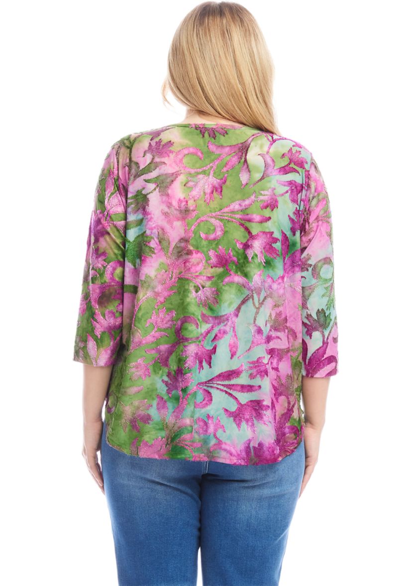 Plus Size Tie Dye Burnout Shirttail Top