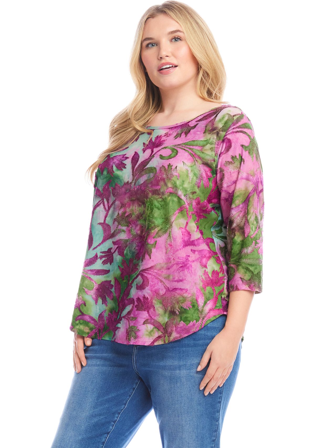 Plus Size Tie Dye Burnout Shirttail Top