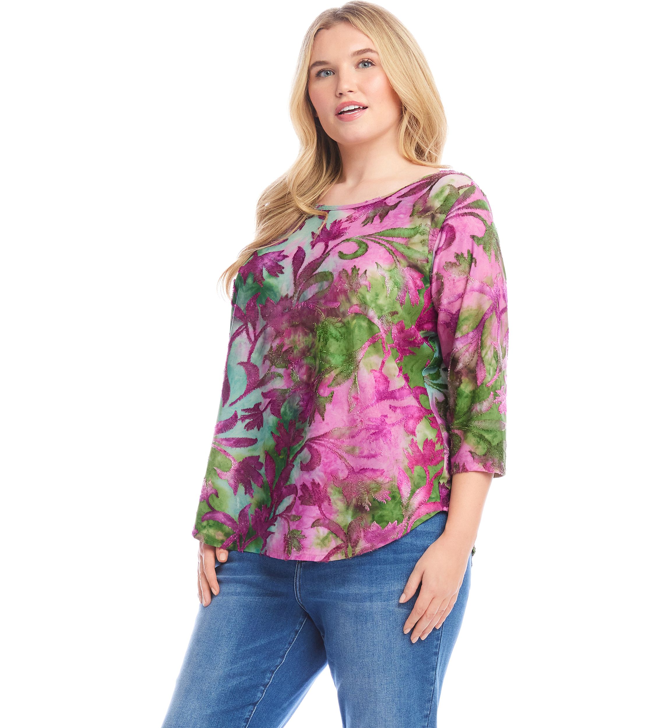 Plus Size Tie Dye Burnout Shirttail Top