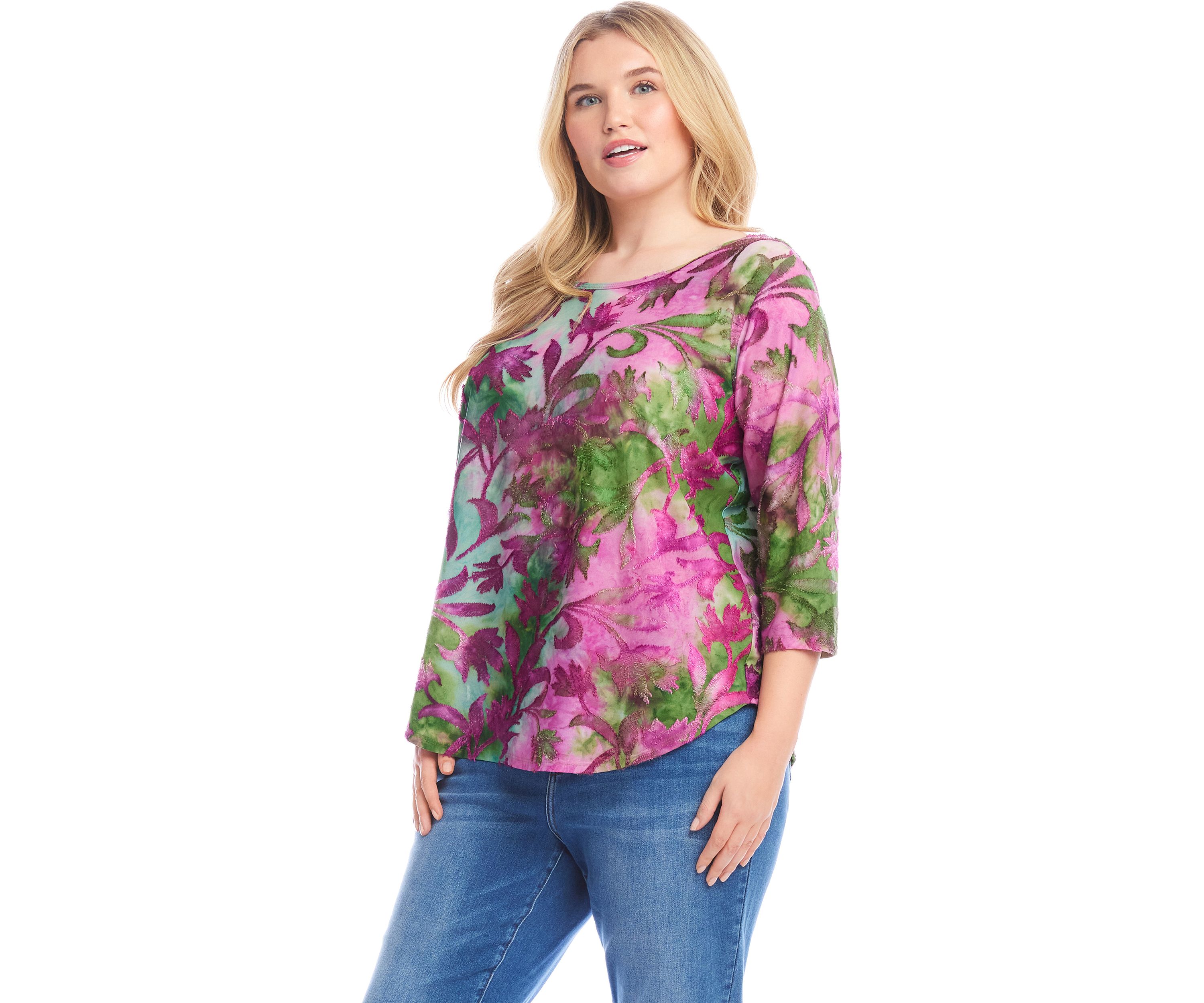 Plus Size Tie Dye Burnout Shirttail Top