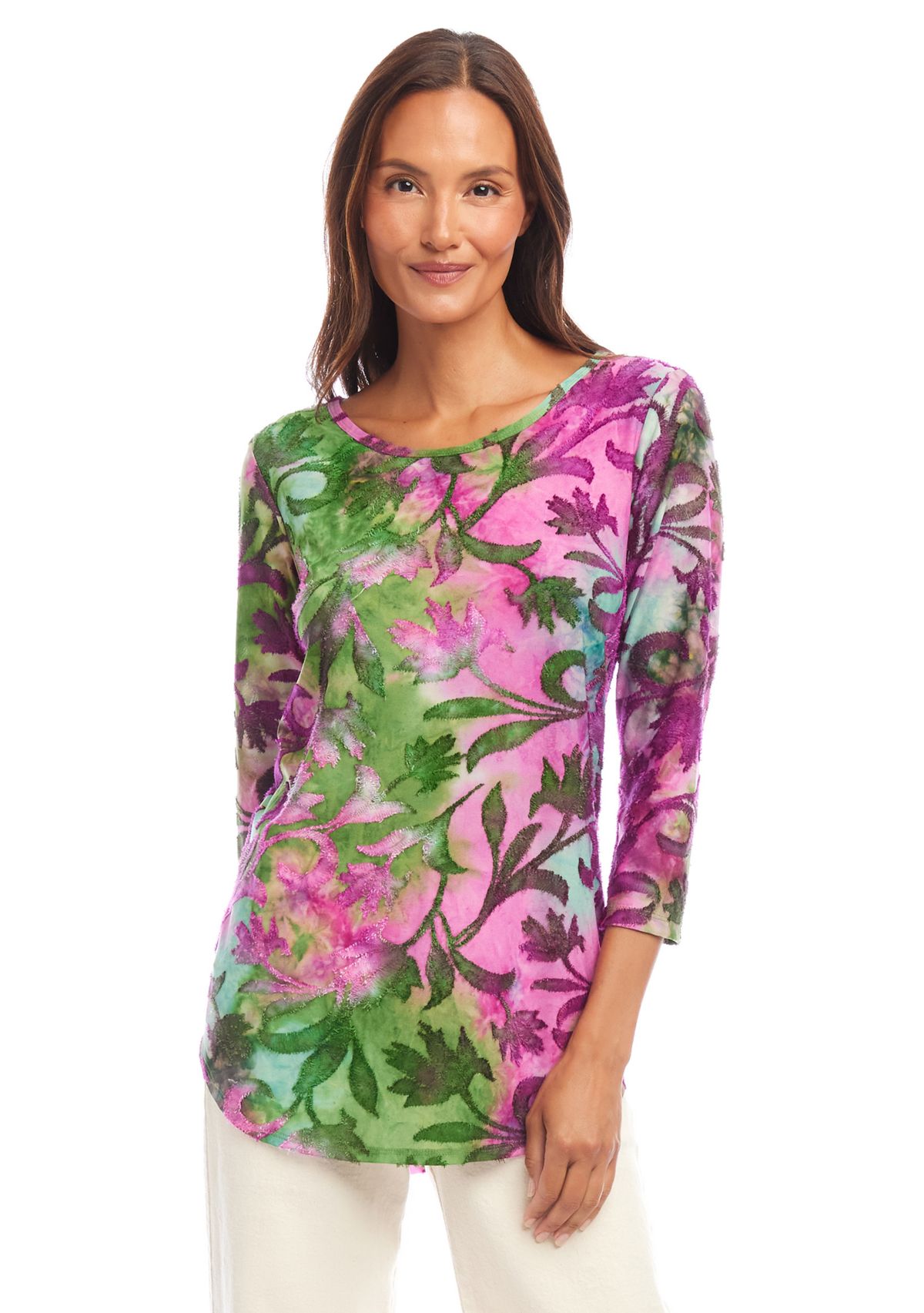 Womens Tie Dye Burnout Shirttail Top