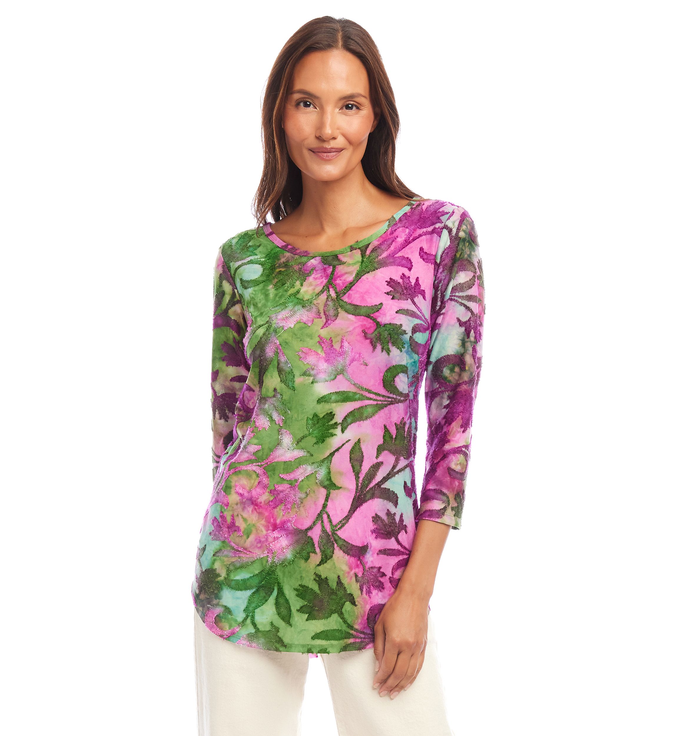 Womens Tie Dye Burnout Shirttail Top