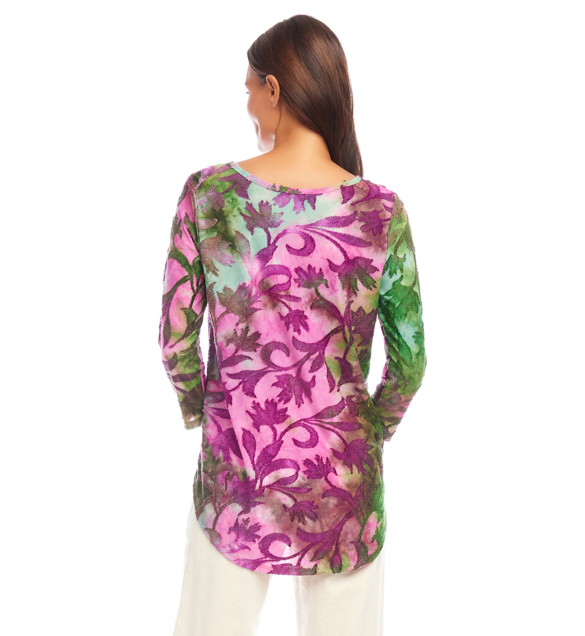 Womens Tie Dye Burnout Shirttail Top