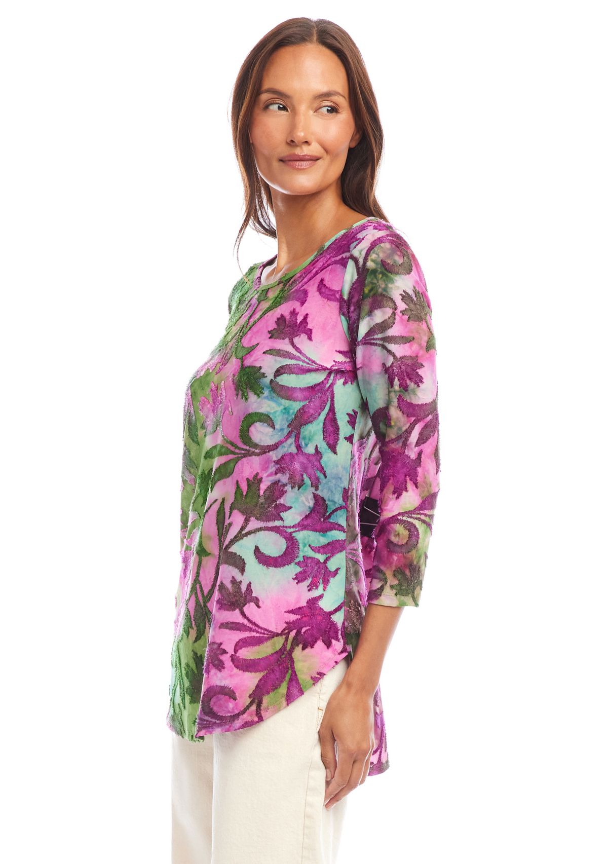 Womens Tie Dye Burnout Shirttail Top