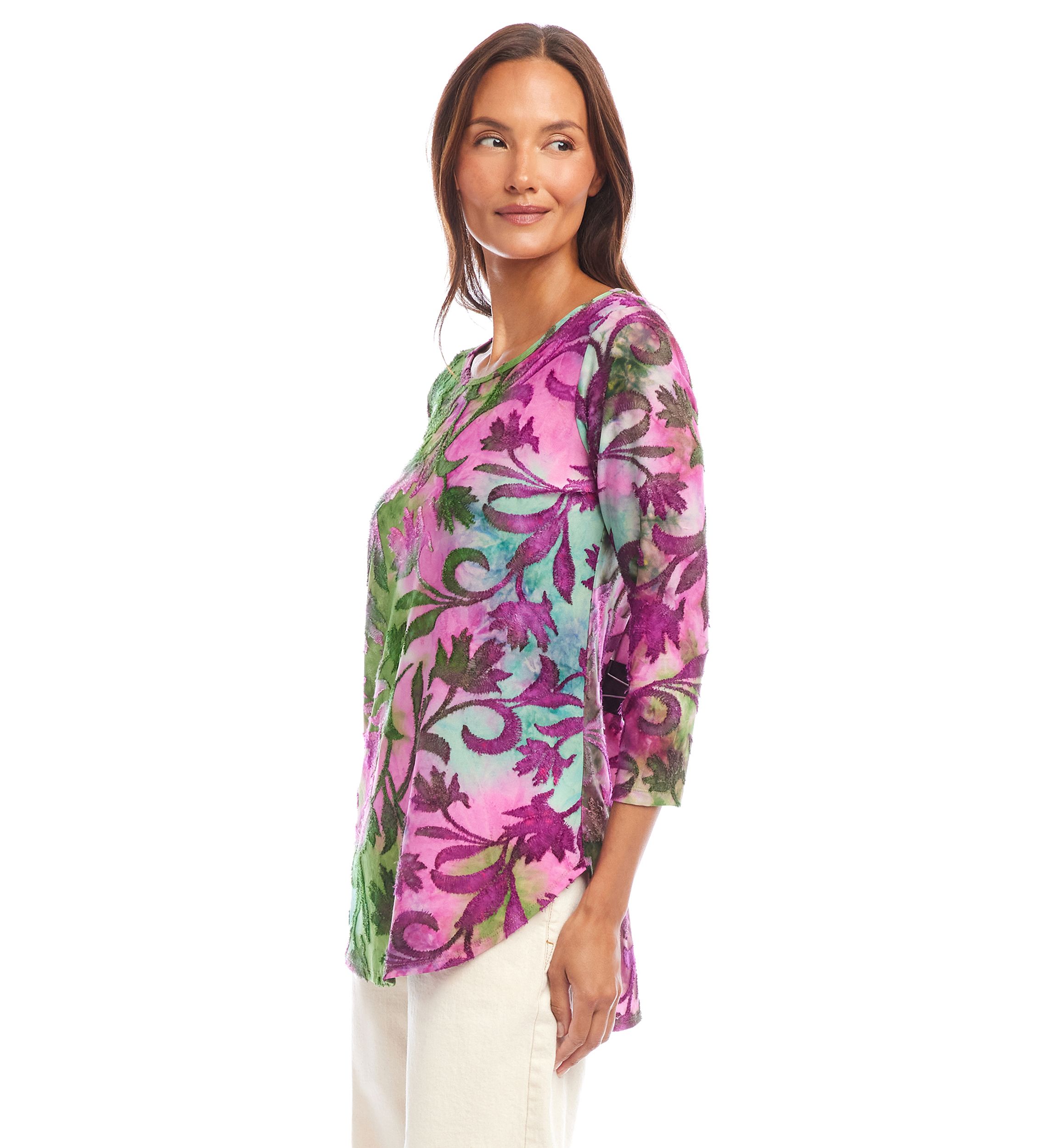 Womens Tie Dye Burnout Shirttail Top