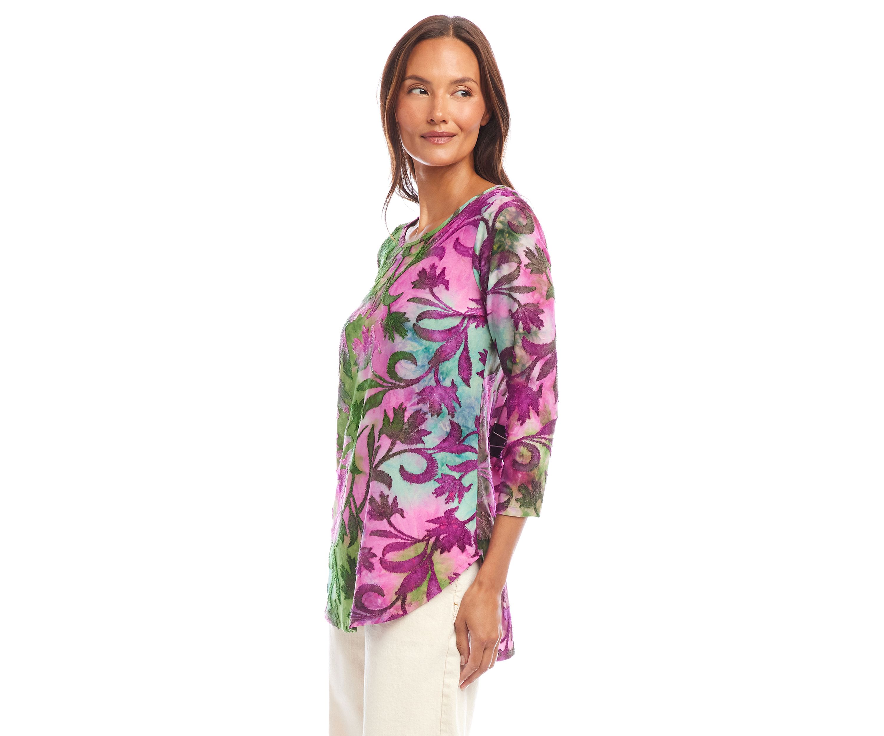 Womens Tie Dye Burnout Shirttail Top