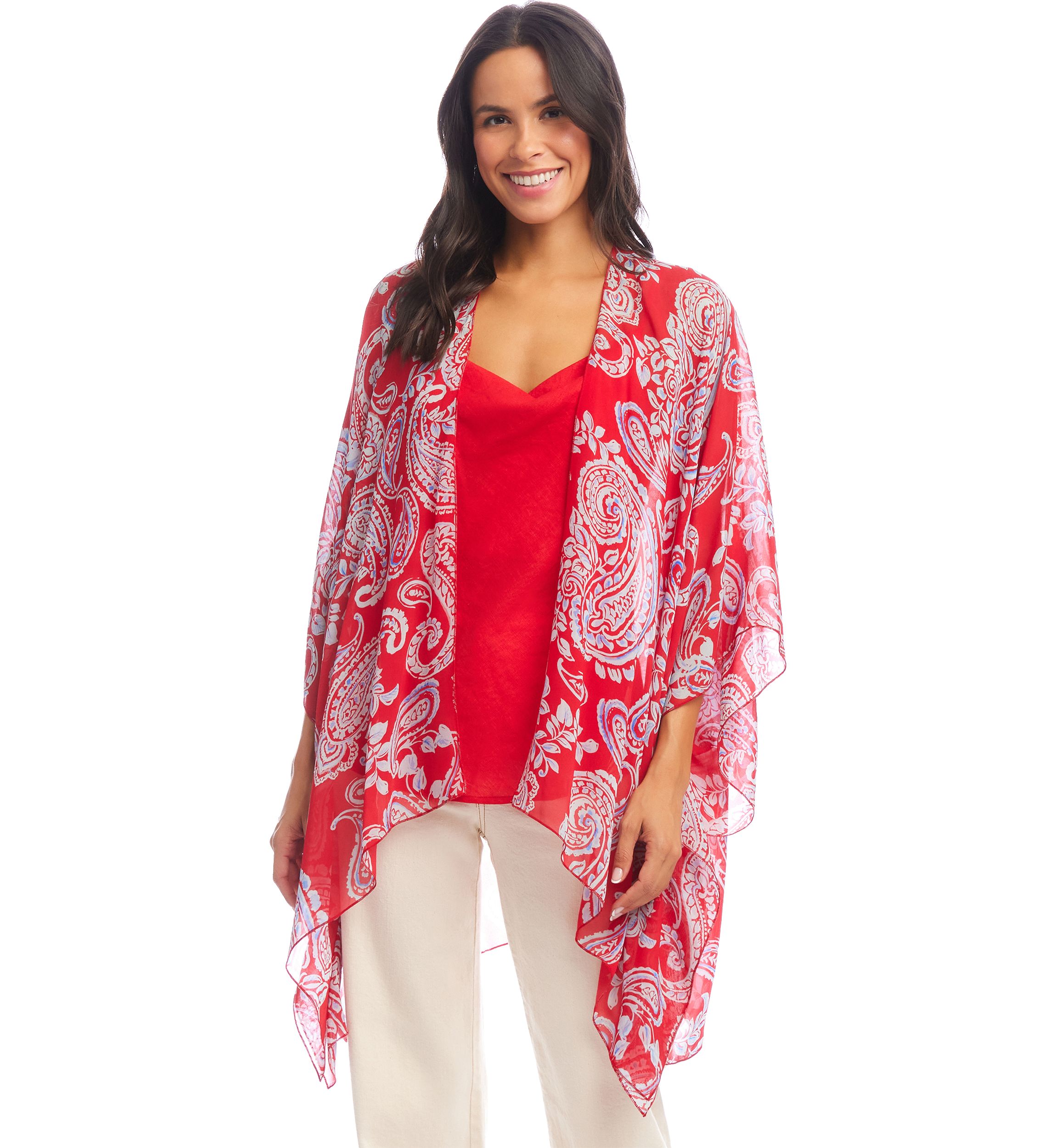 Womens Open Front Paisley Kimono