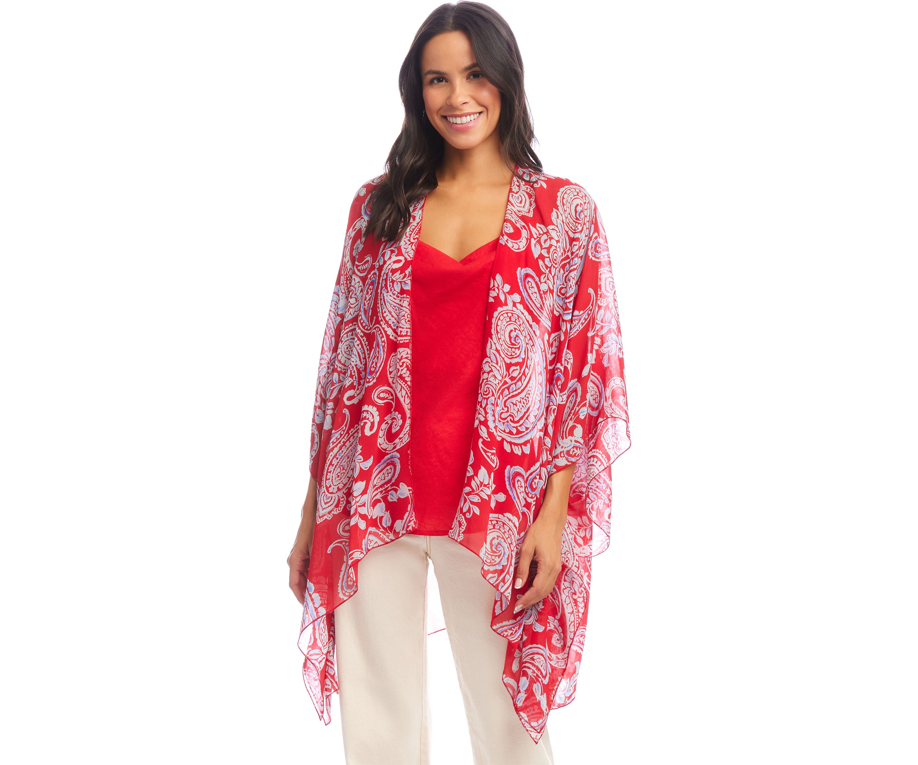 Womens Open Front Paisley Kimono