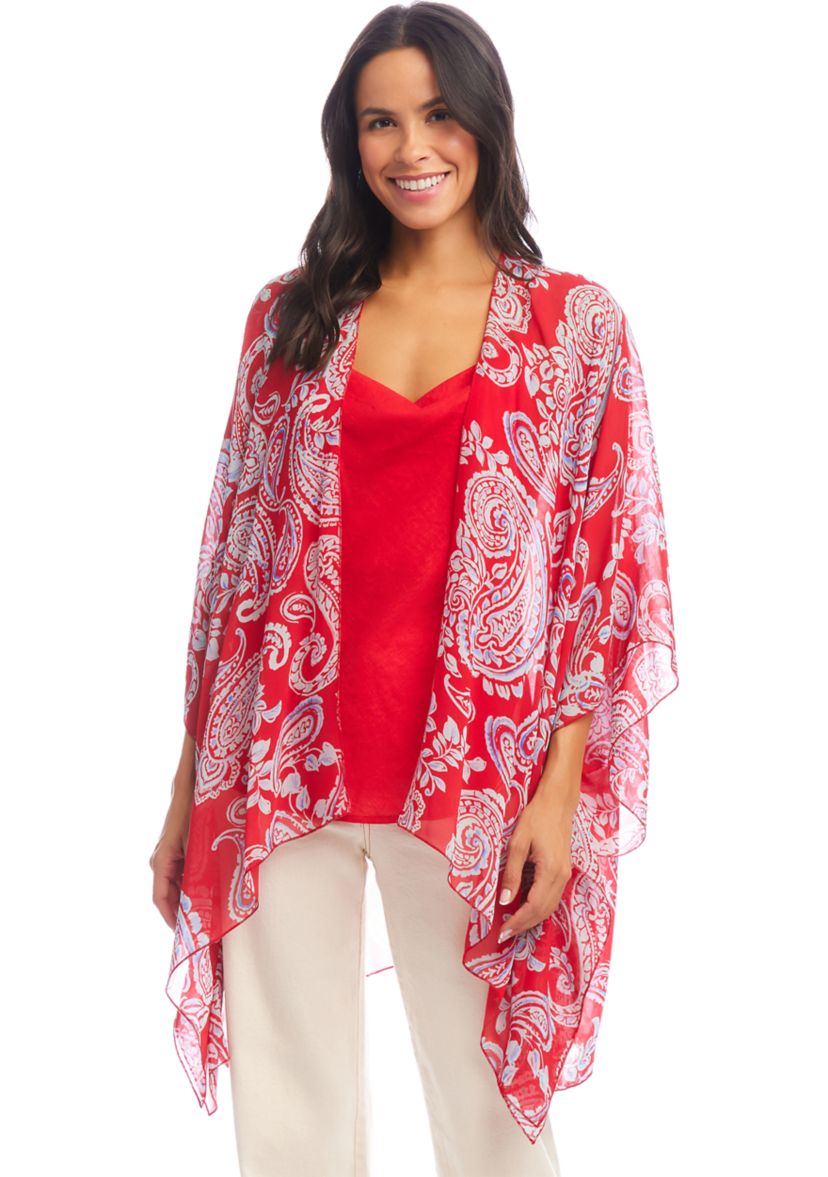 Womens Open Front Paisley Kimono