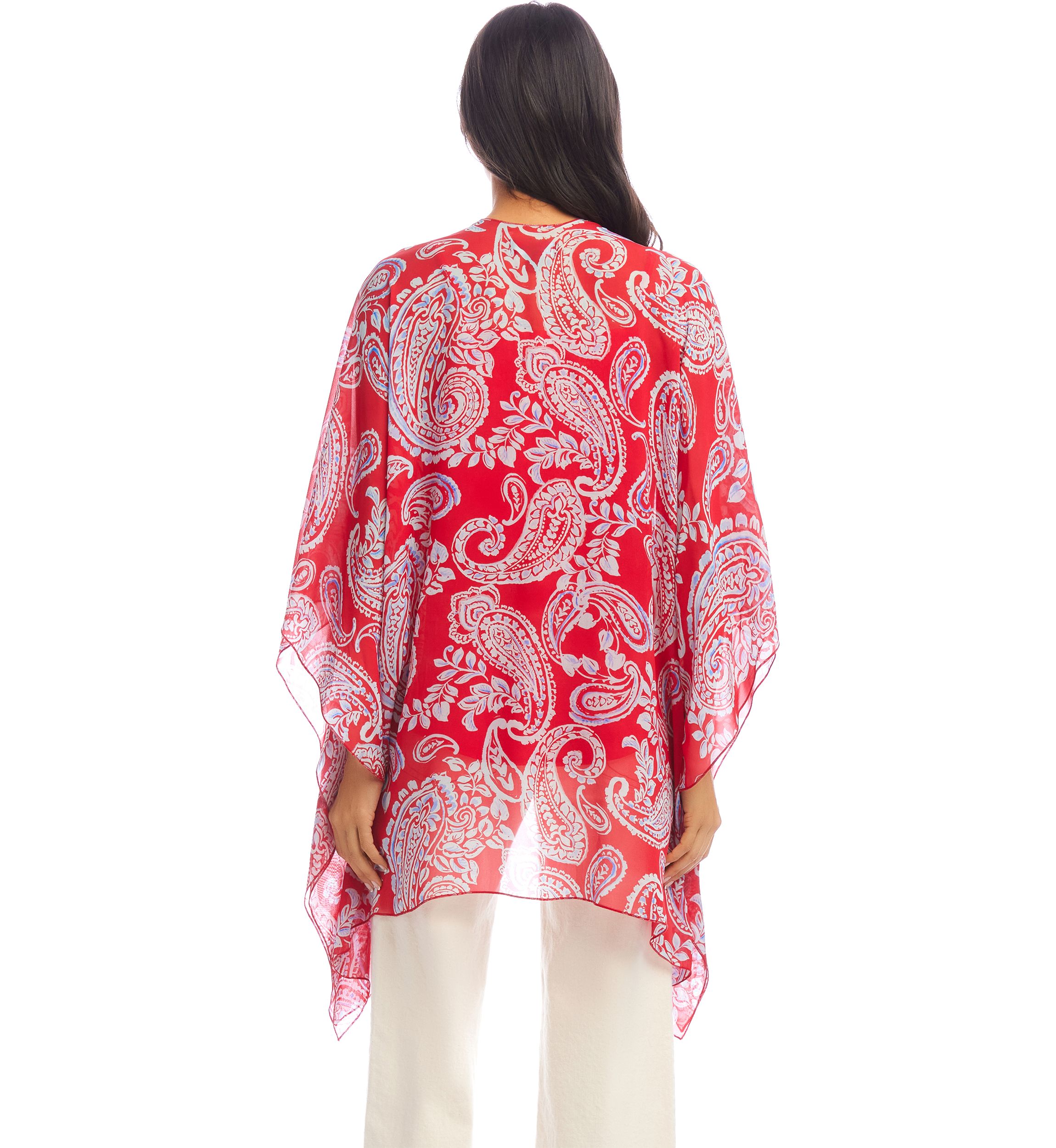 Womens Open Front Paisley Kimono