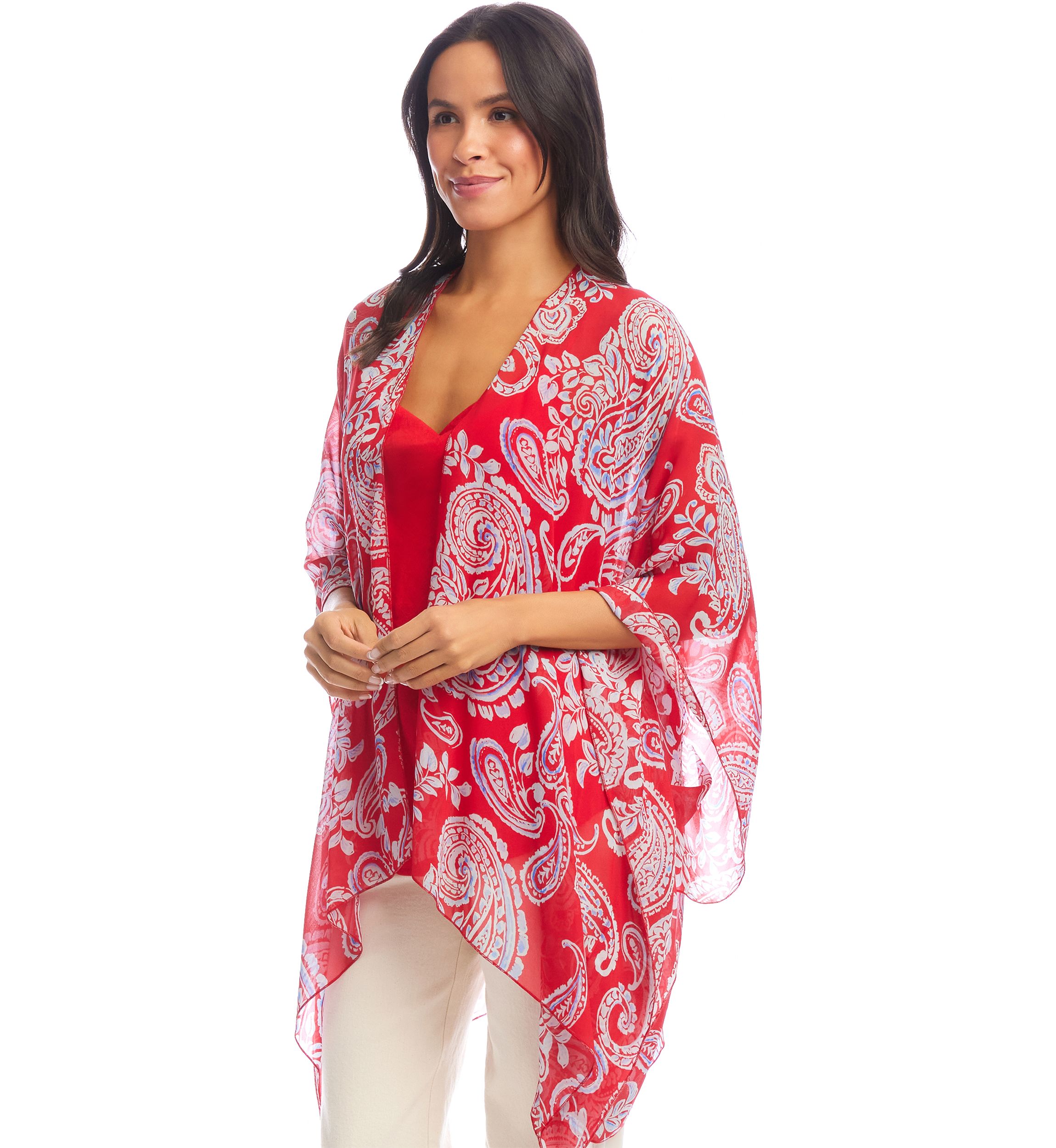 Womens Open Front Paisley Kimono