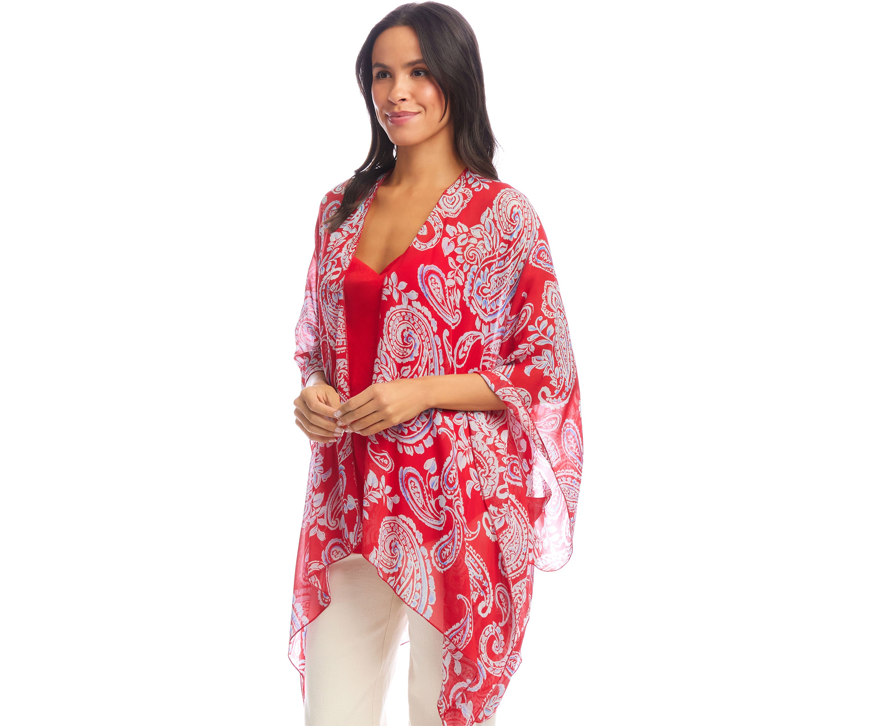 Womens Open Front Paisley Kimono