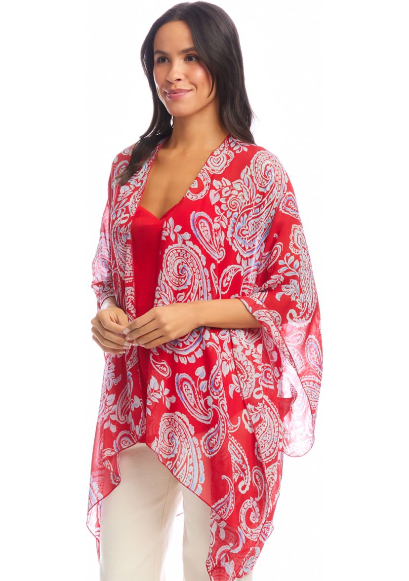 Womens Open Front Paisley Kimono