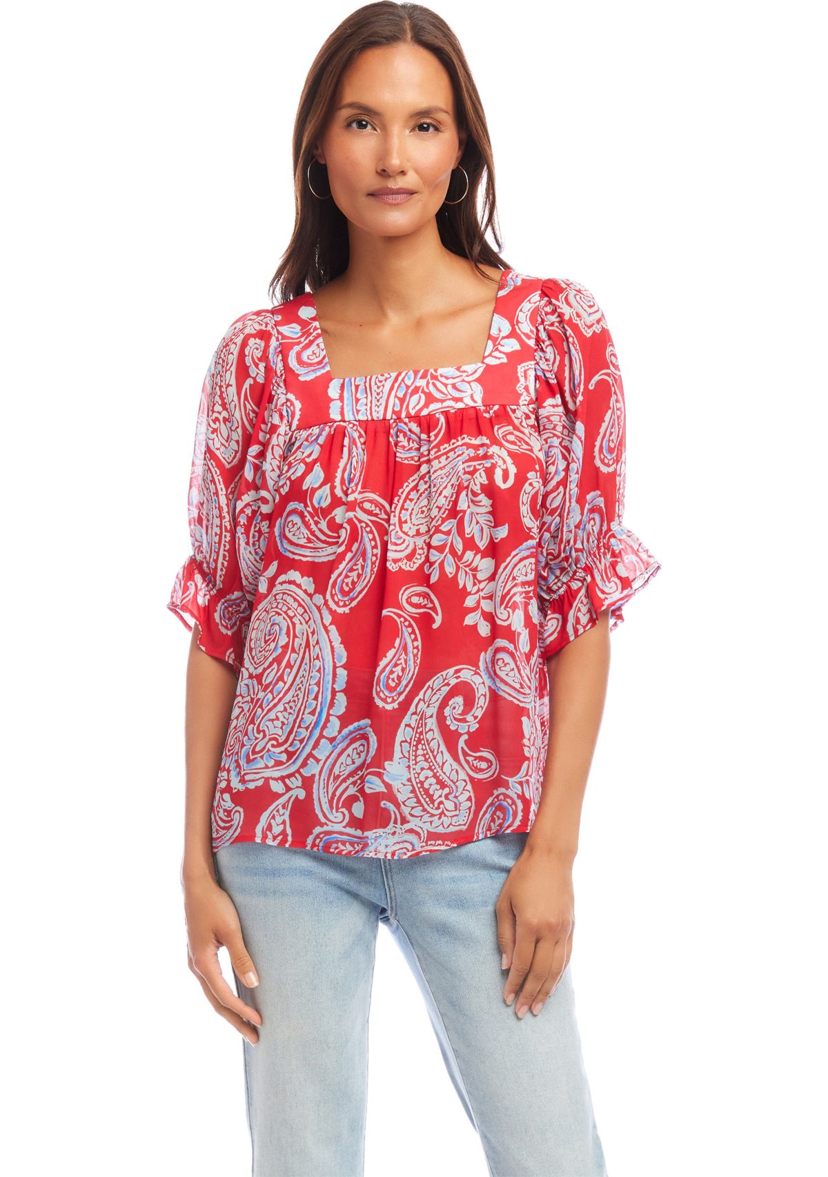 Womens Ruffle Sleeve Square Neck Top