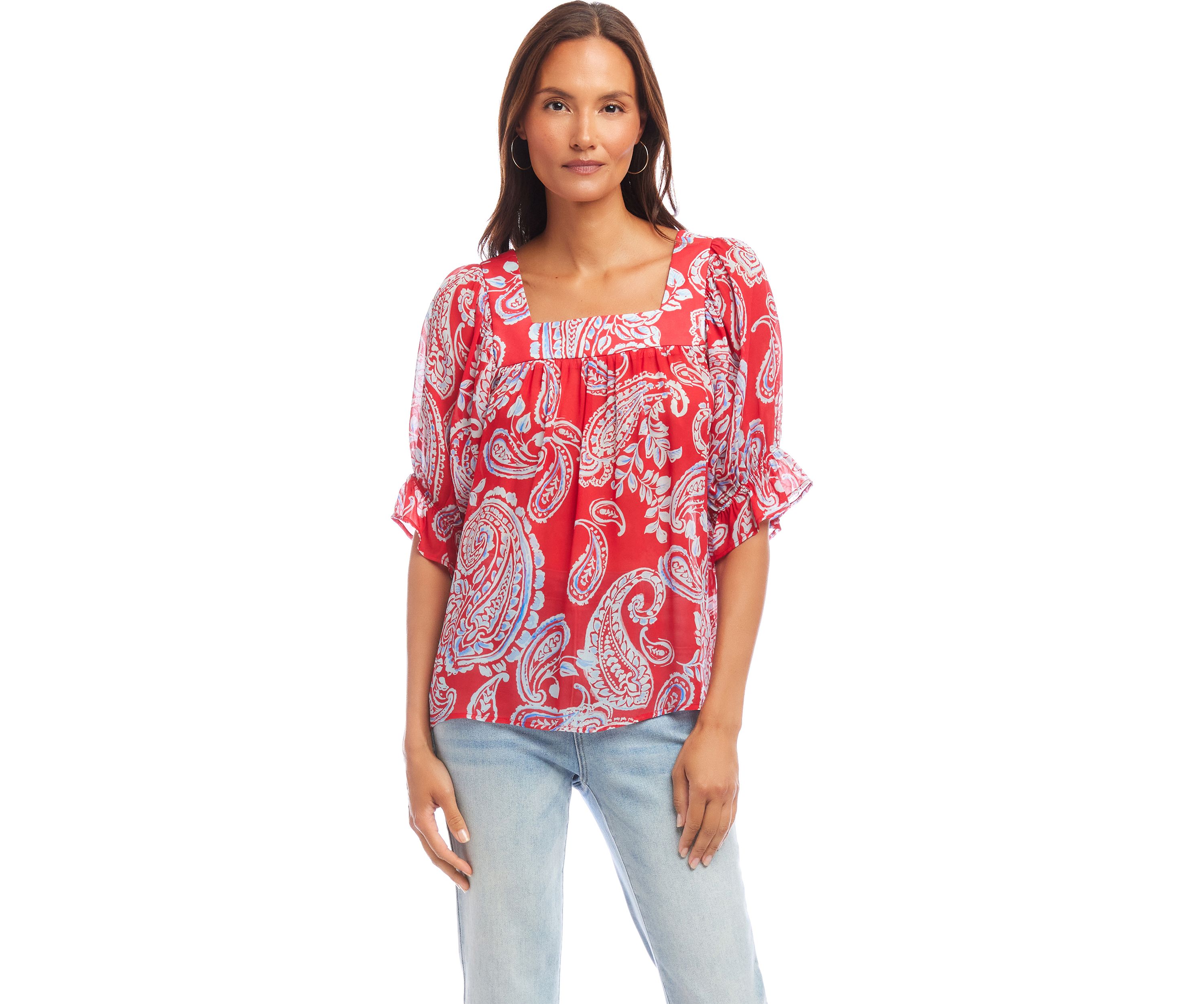Womens Ruffle Sleeve Square Neck Top