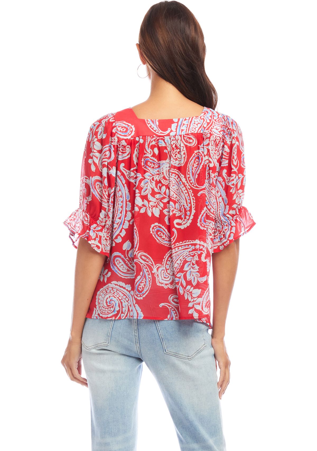 Womens Ruffle Sleeve Square Neck Top