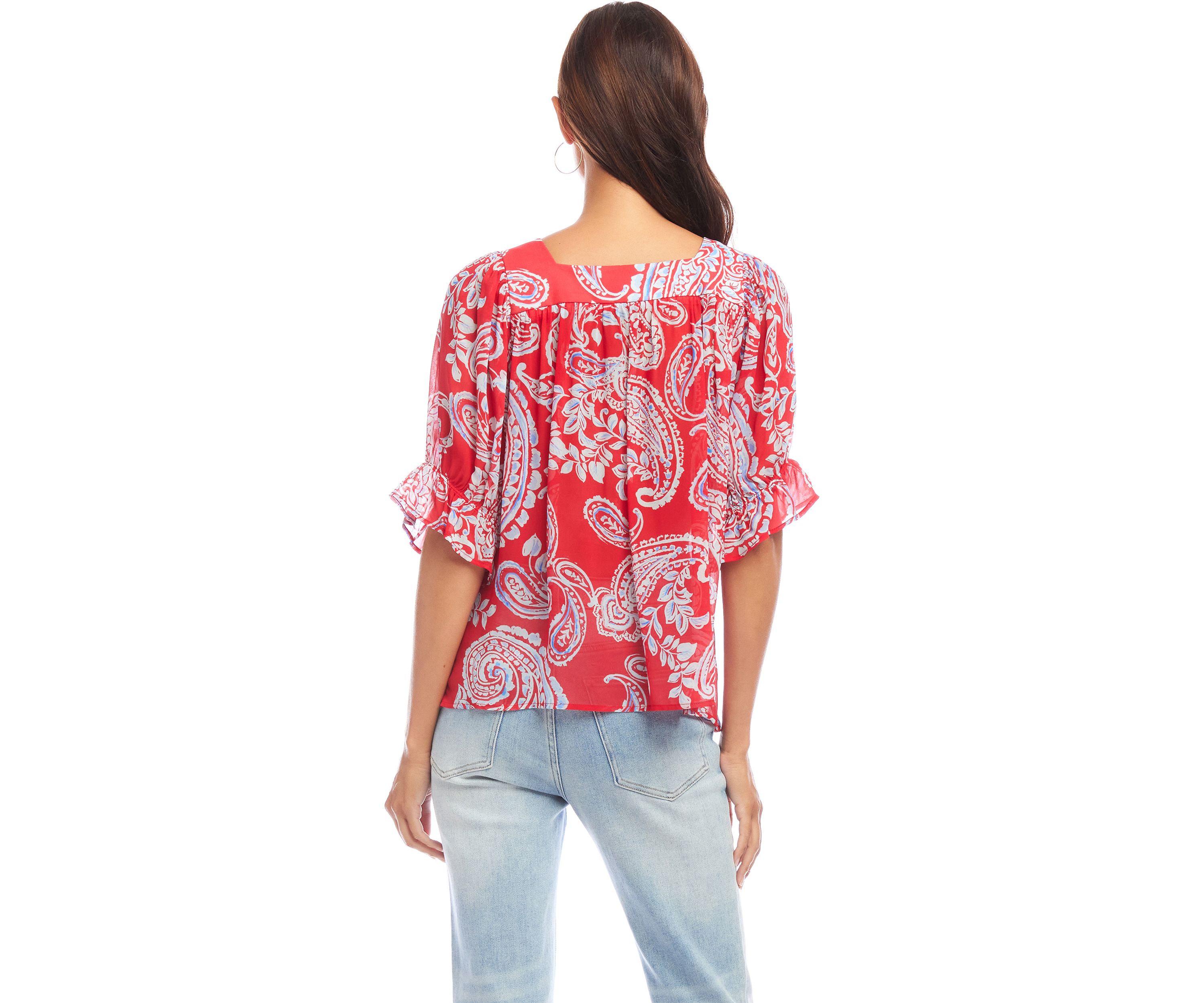 Womens Ruffle Sleeve Square Neck Top