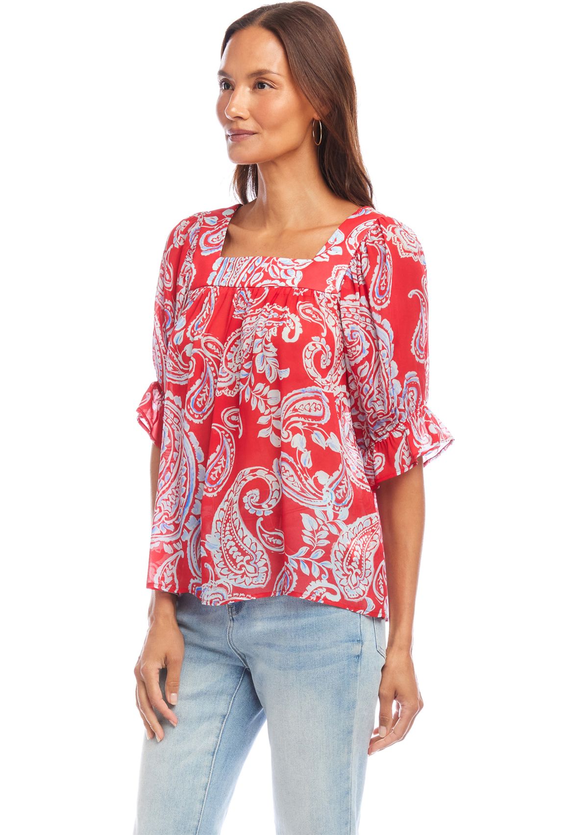 Womens Ruffle Sleeve Square Neck Top