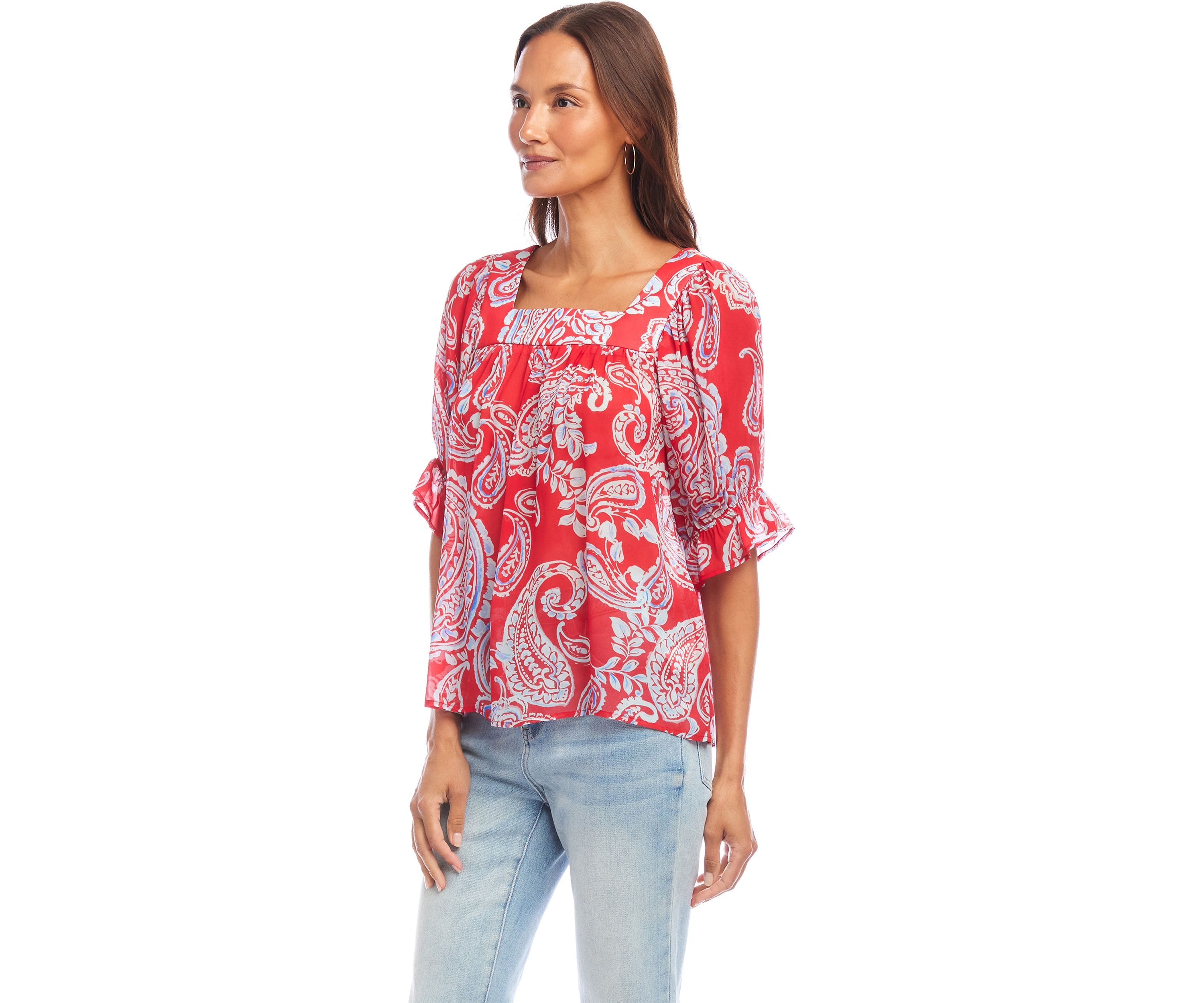 Womens Ruffle Sleeve Square Neck Top