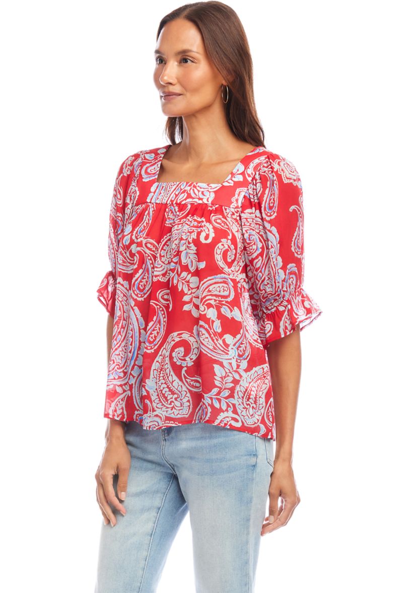 Womens Ruffle Sleeve Square Neck Top
