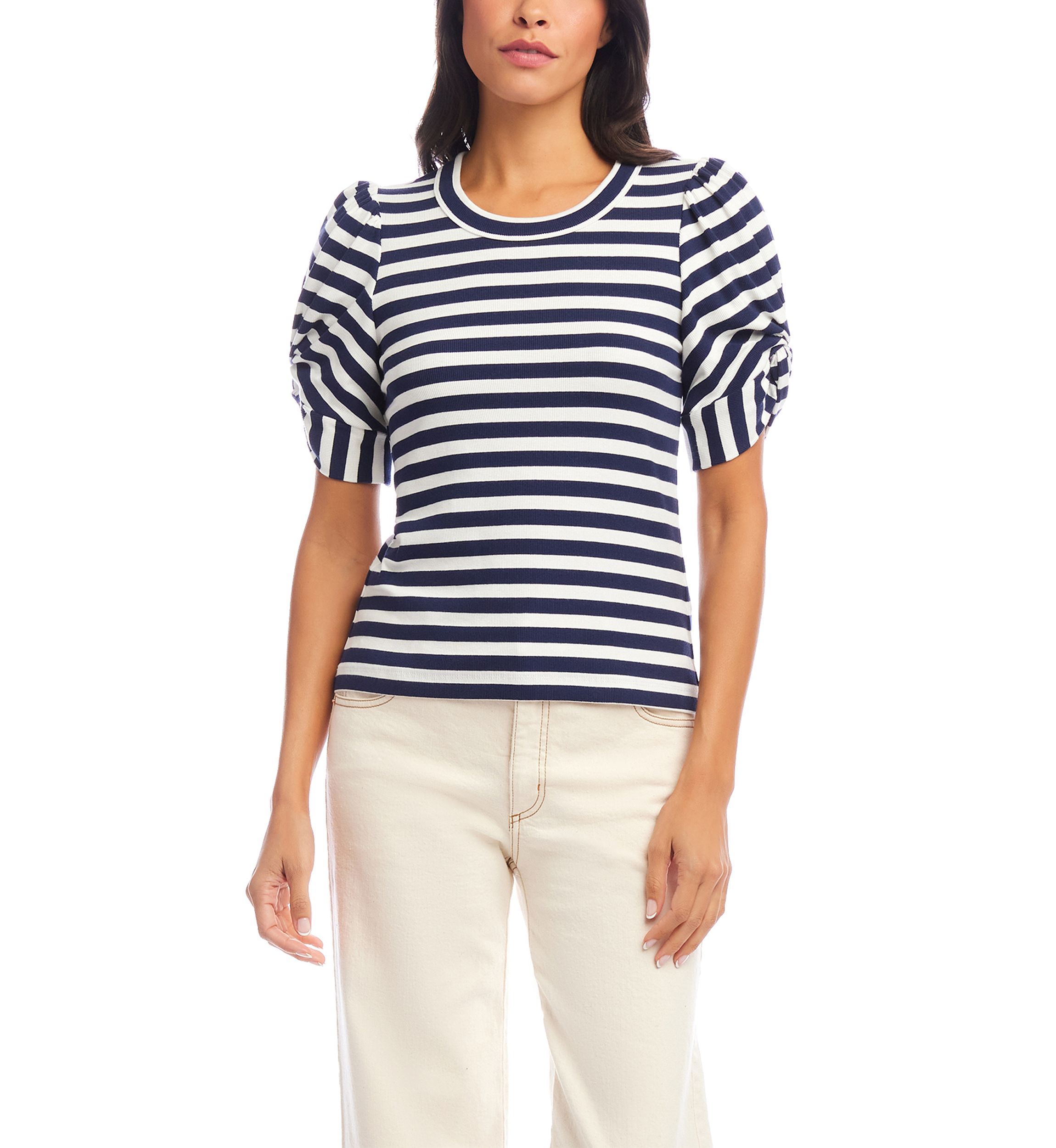 Womens Stripe Twist-Sleeve Top