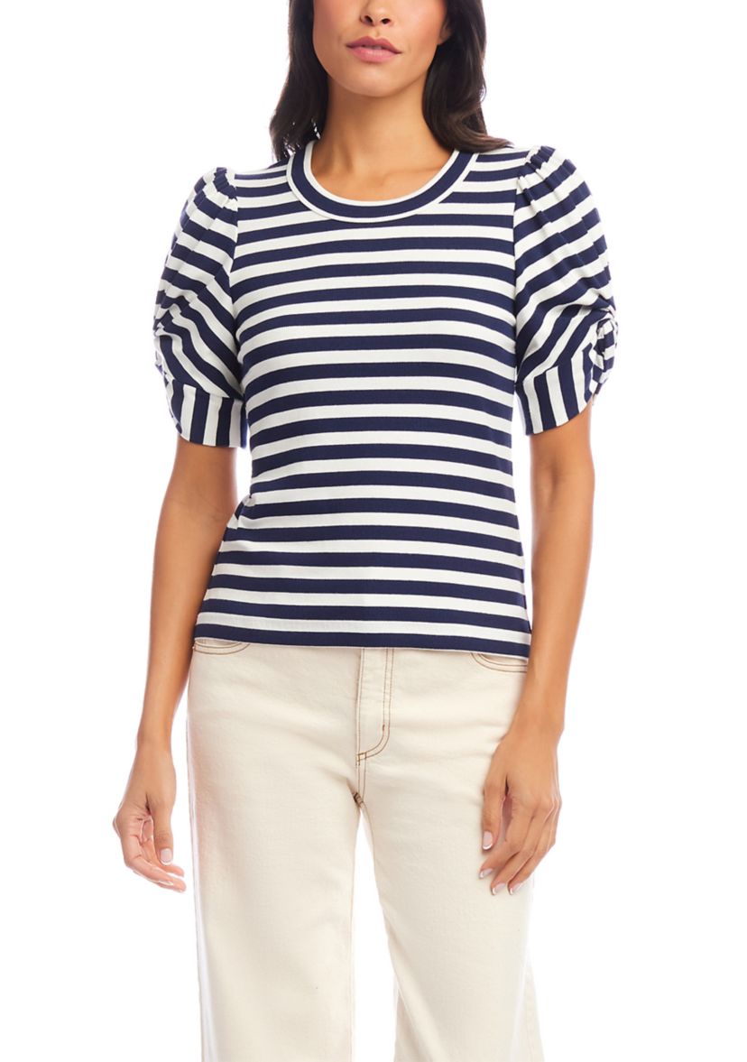 Womens Stripe Twist-Sleeve Top