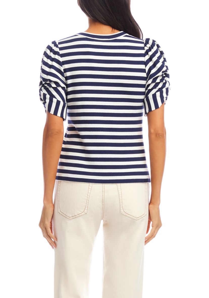 Womens Stripe Twist-Sleeve Top