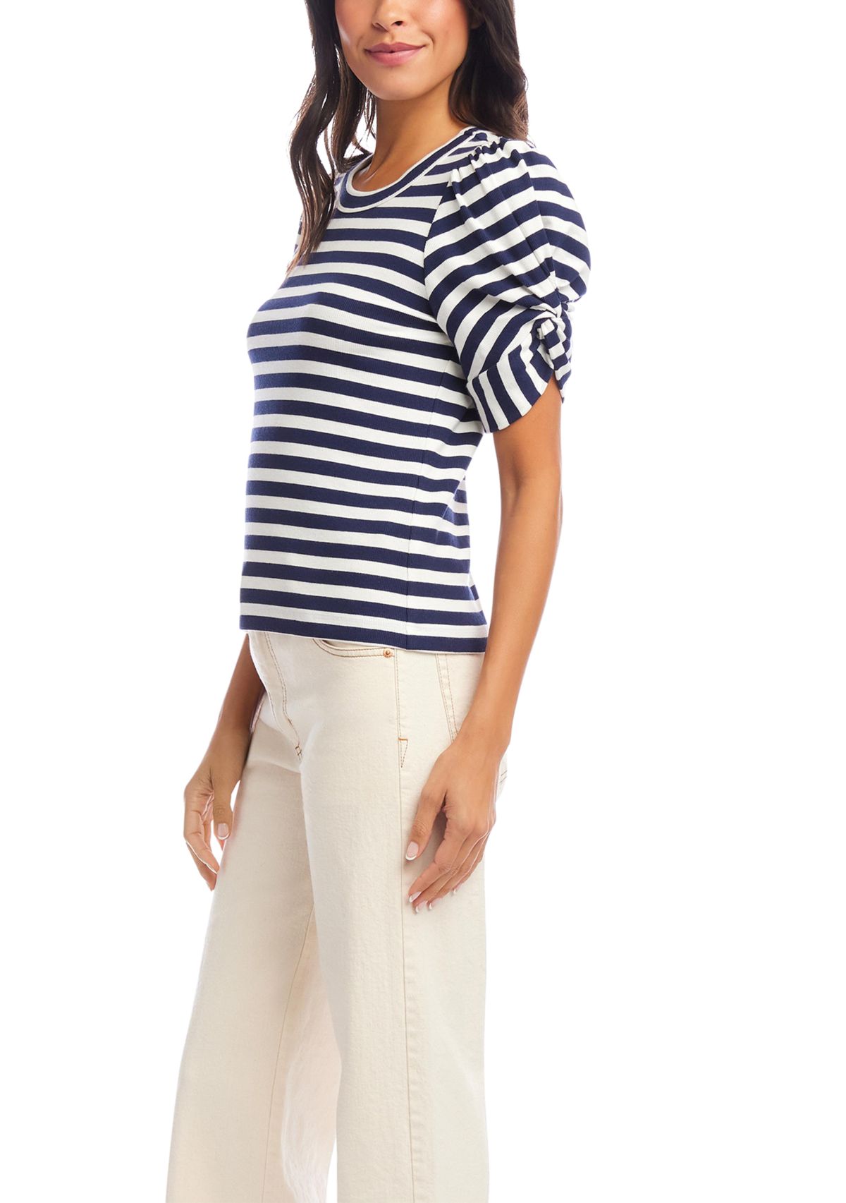 Womens Stripe Twist-Sleeve Top
