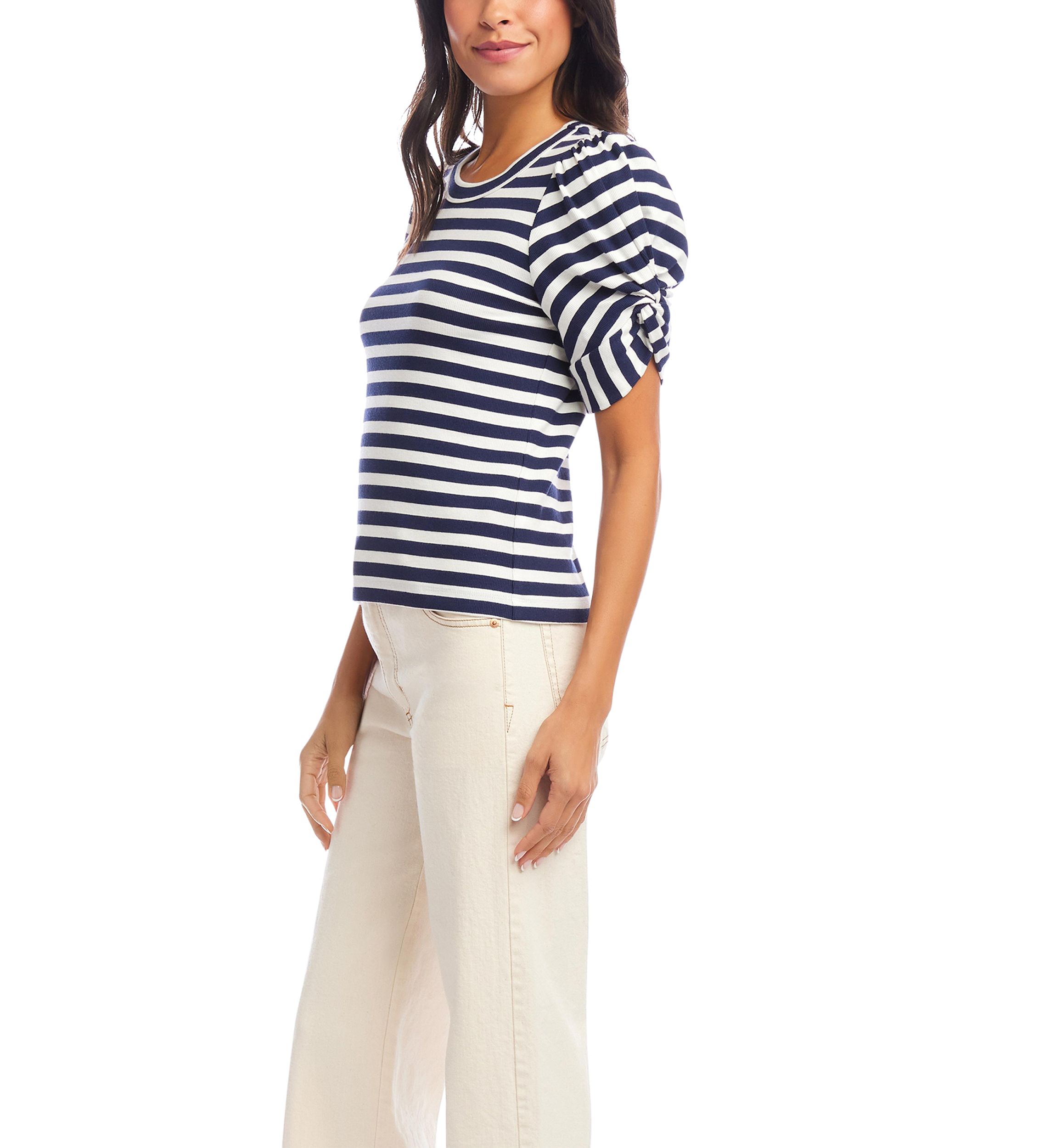 Womens Stripe Twist-Sleeve Top