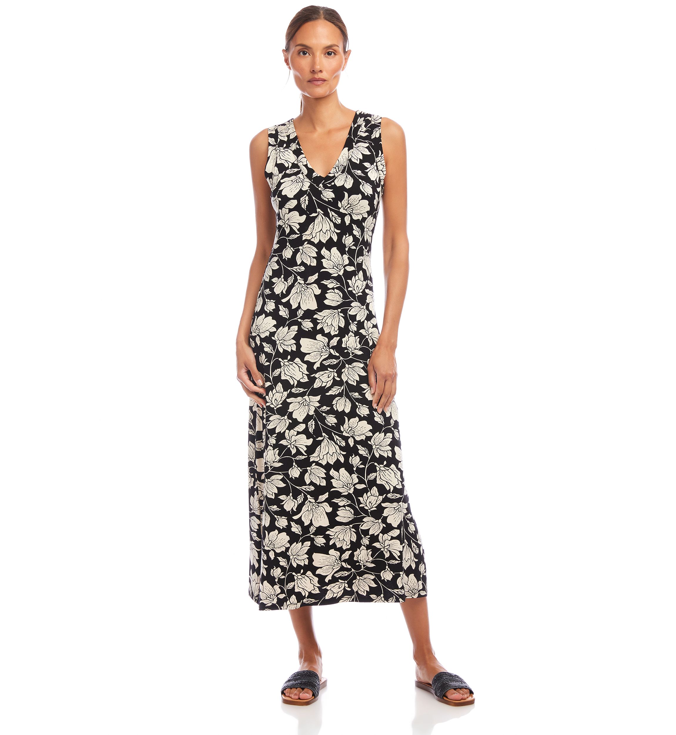 Womens Sleeveless V-Neck Midi Dress