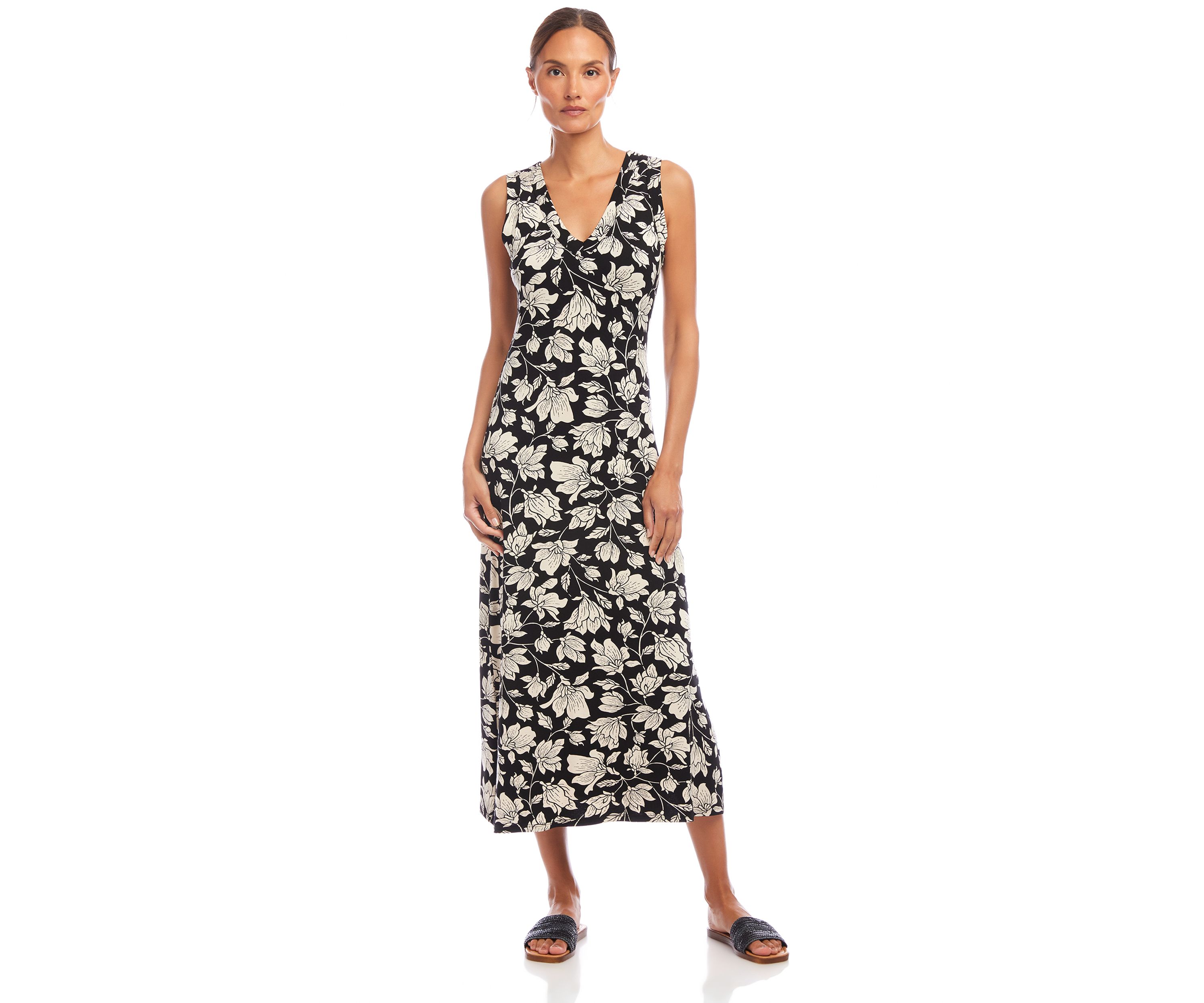 Womens Sleeveless V-Neck Midi Dress