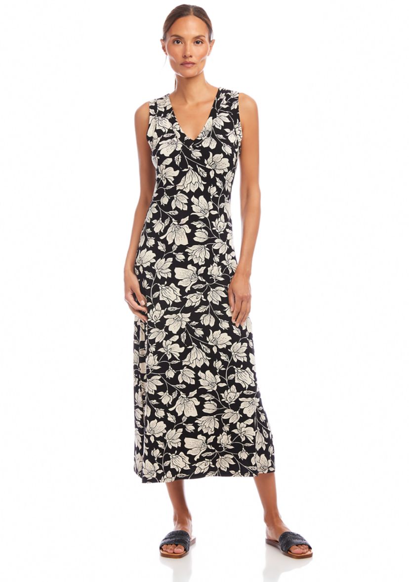 Womens Sleeveless V-Neck Midi Dress