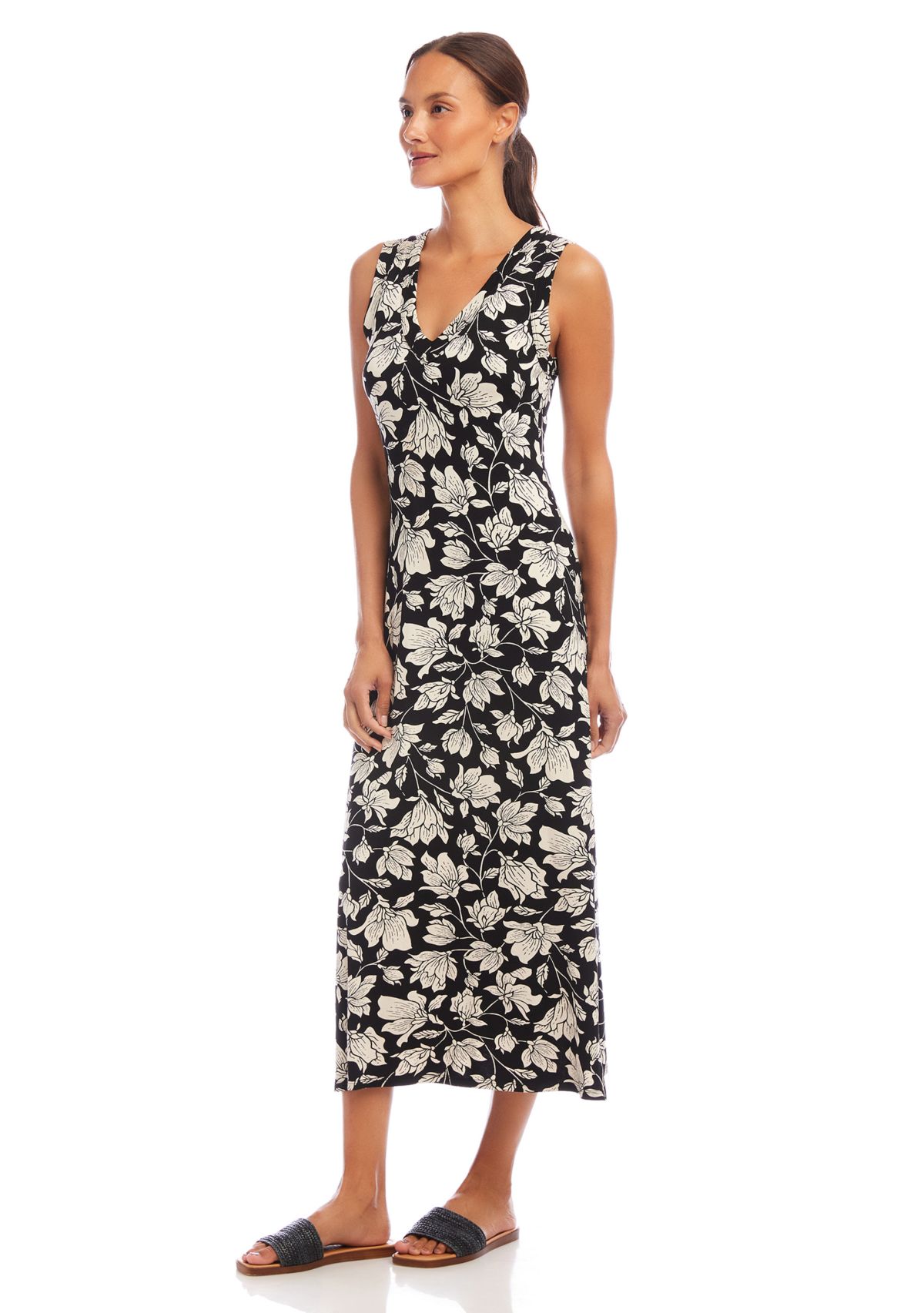 Womens Sleeveless V-Neck Midi Dress