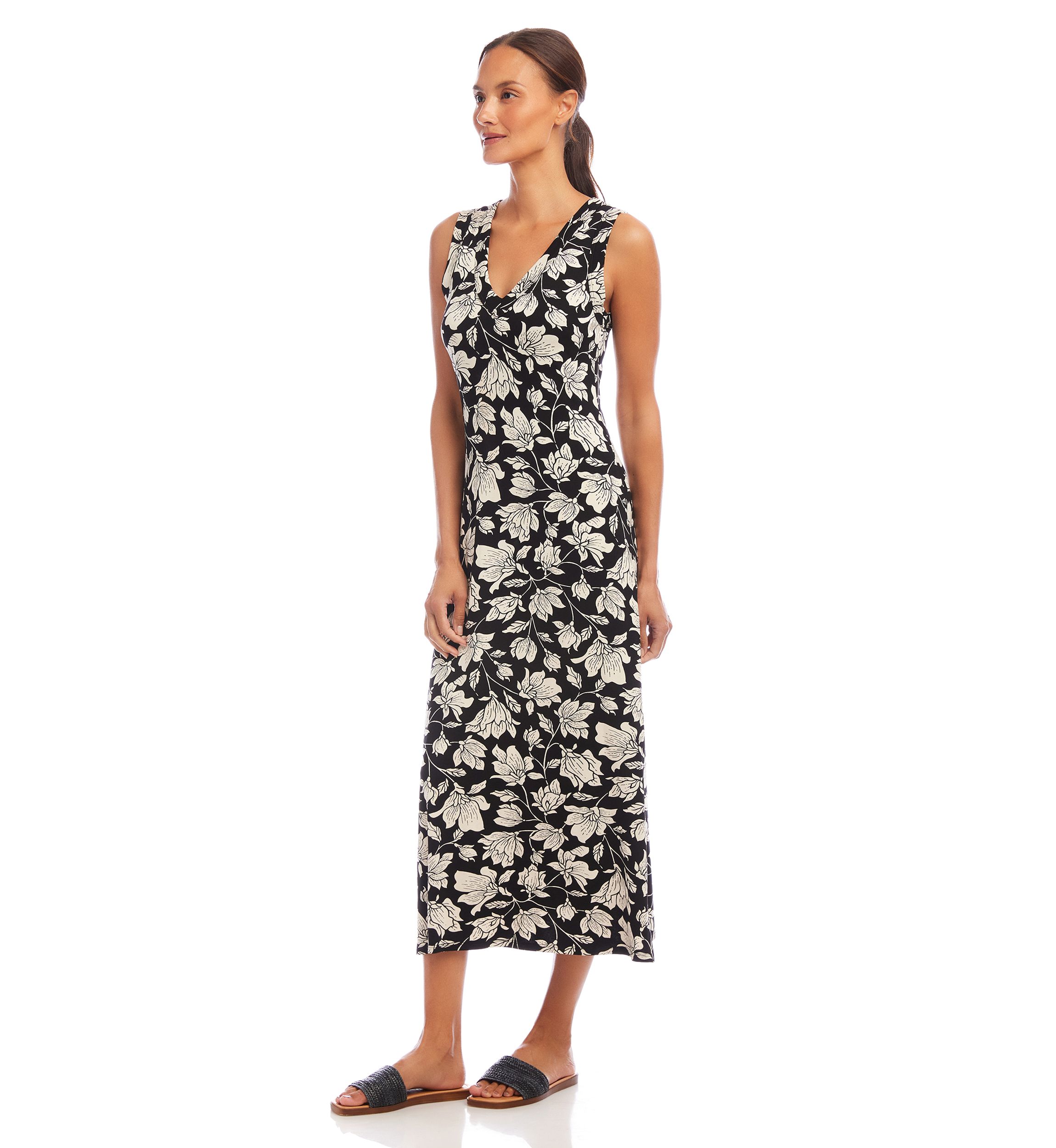 Womens Sleeveless V-Neck Midi Dress