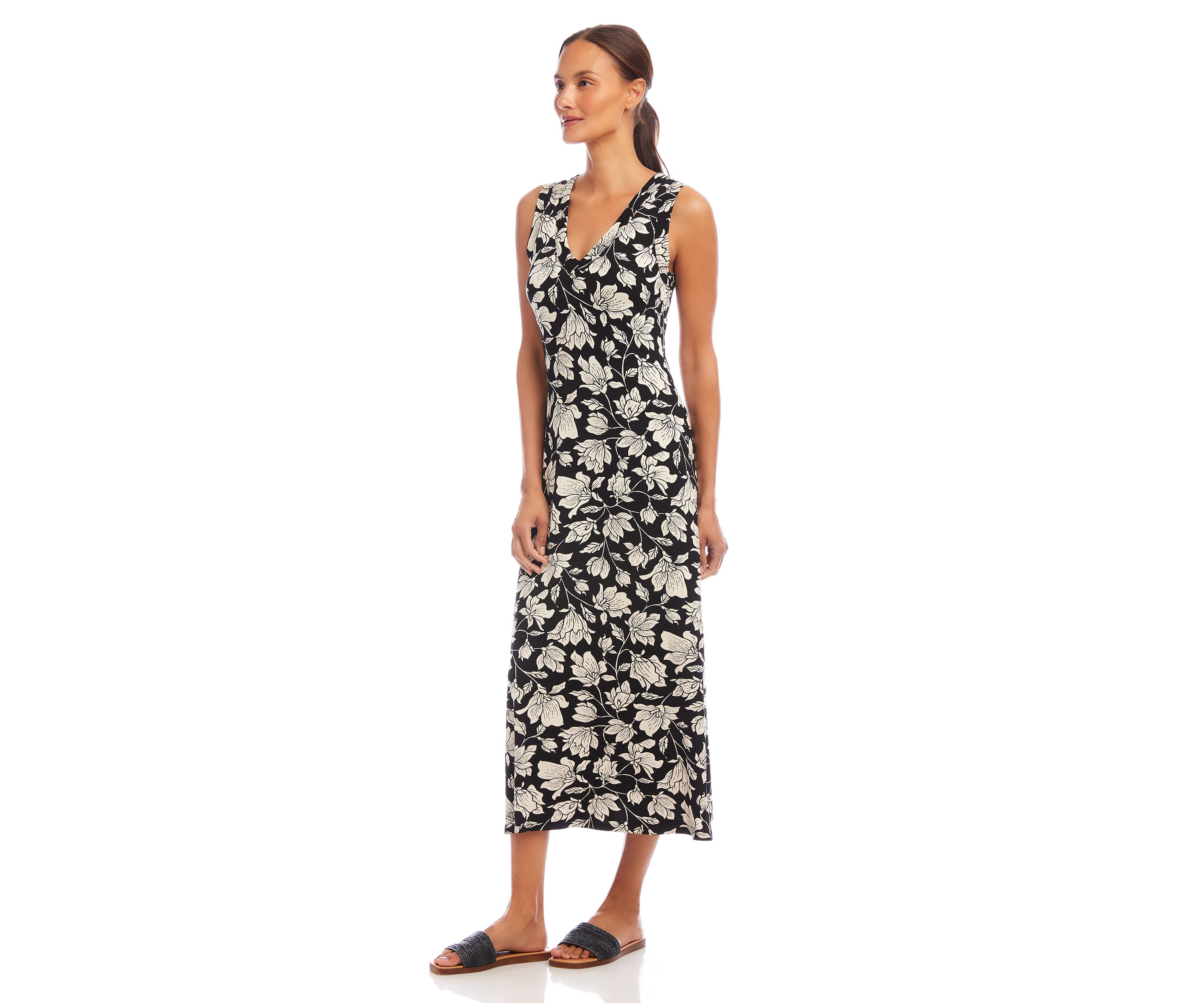 Womens Sleeveless V-Neck Midi Dress