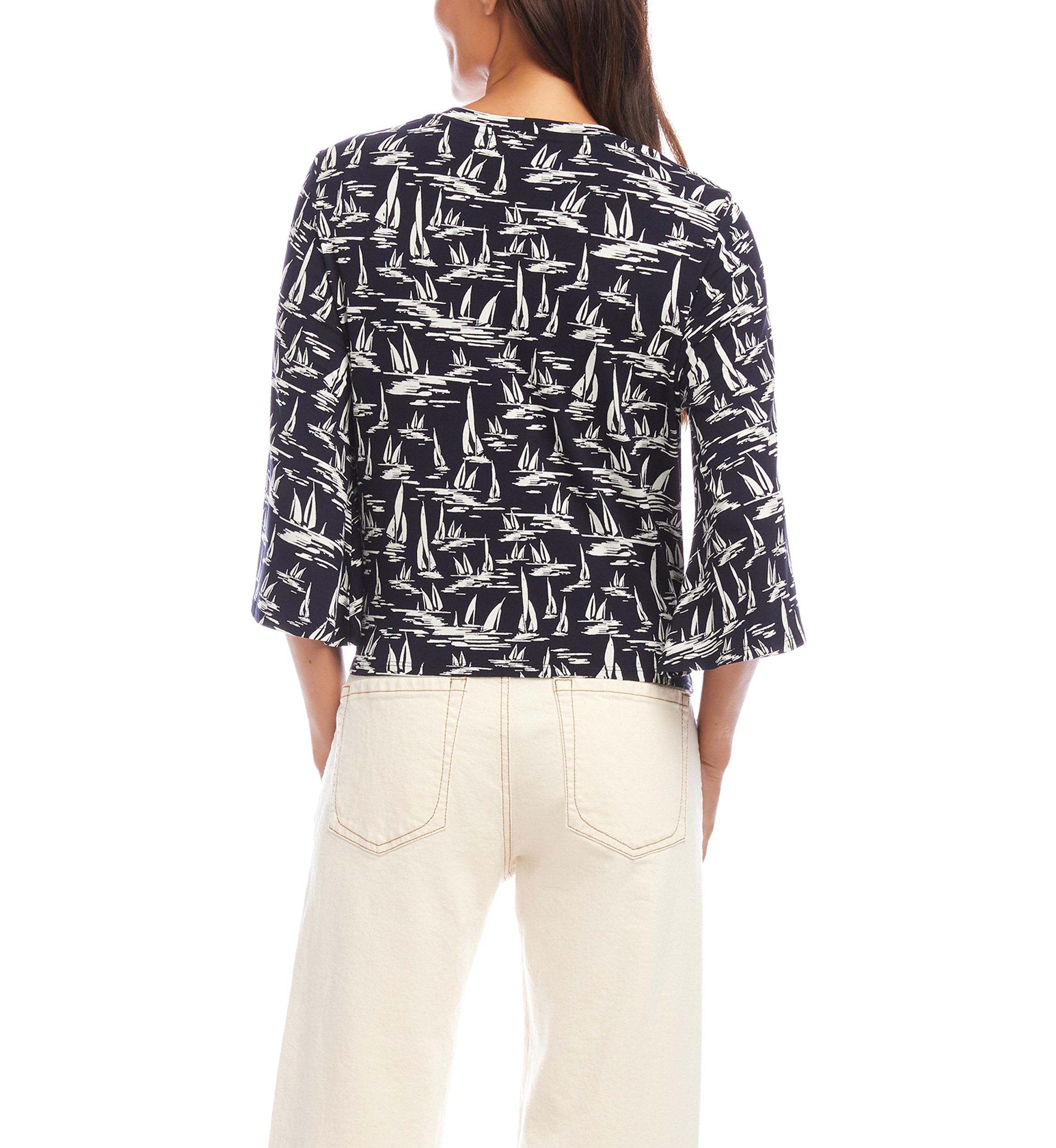 Womens Flare Sleeve Drape Front Top