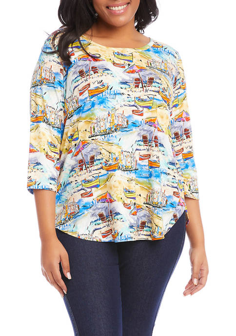 Karen Kane Plus Size 3/4 Sleeve Shirttail Top