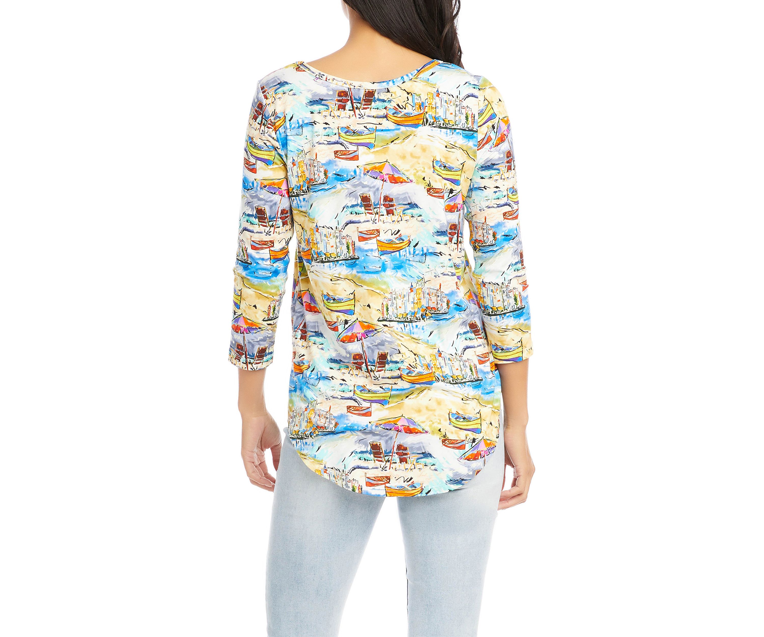 Womens 3/4 Sleeve Shirttail Top