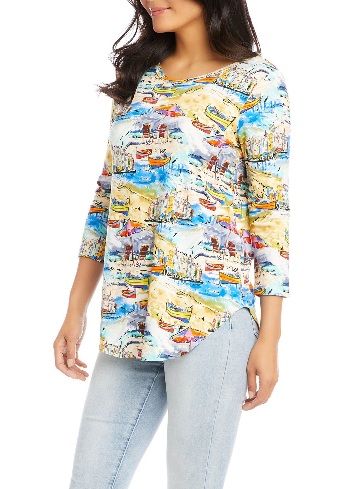Womens 3/4 Sleeve Shirttail Top