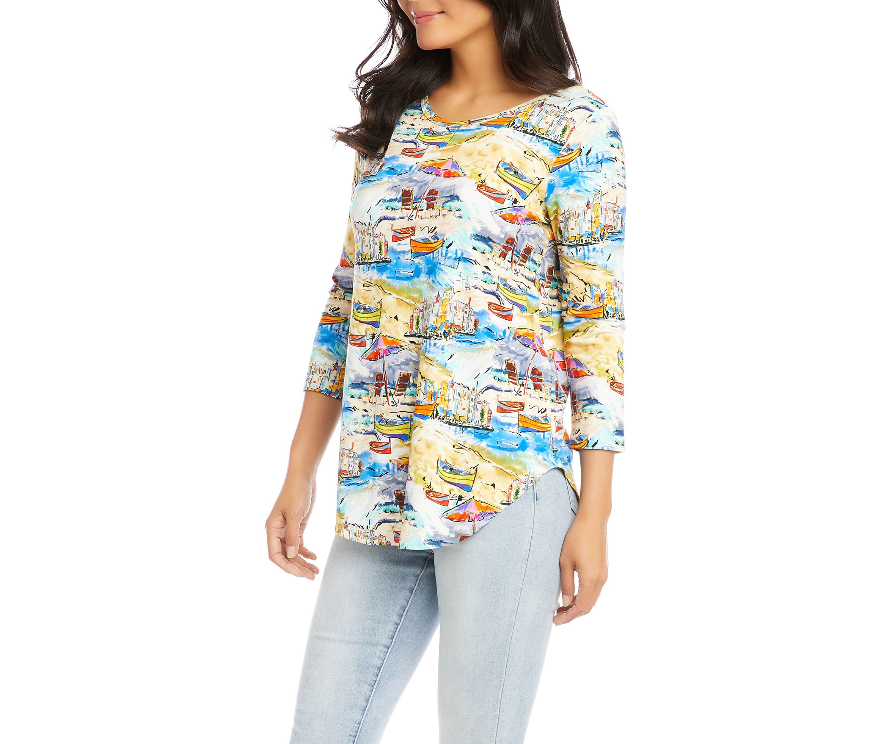 Womens 3/4 Sleeve Shirttail Top