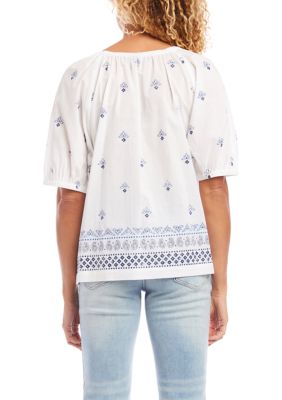 Women's Border Print Peasant Top