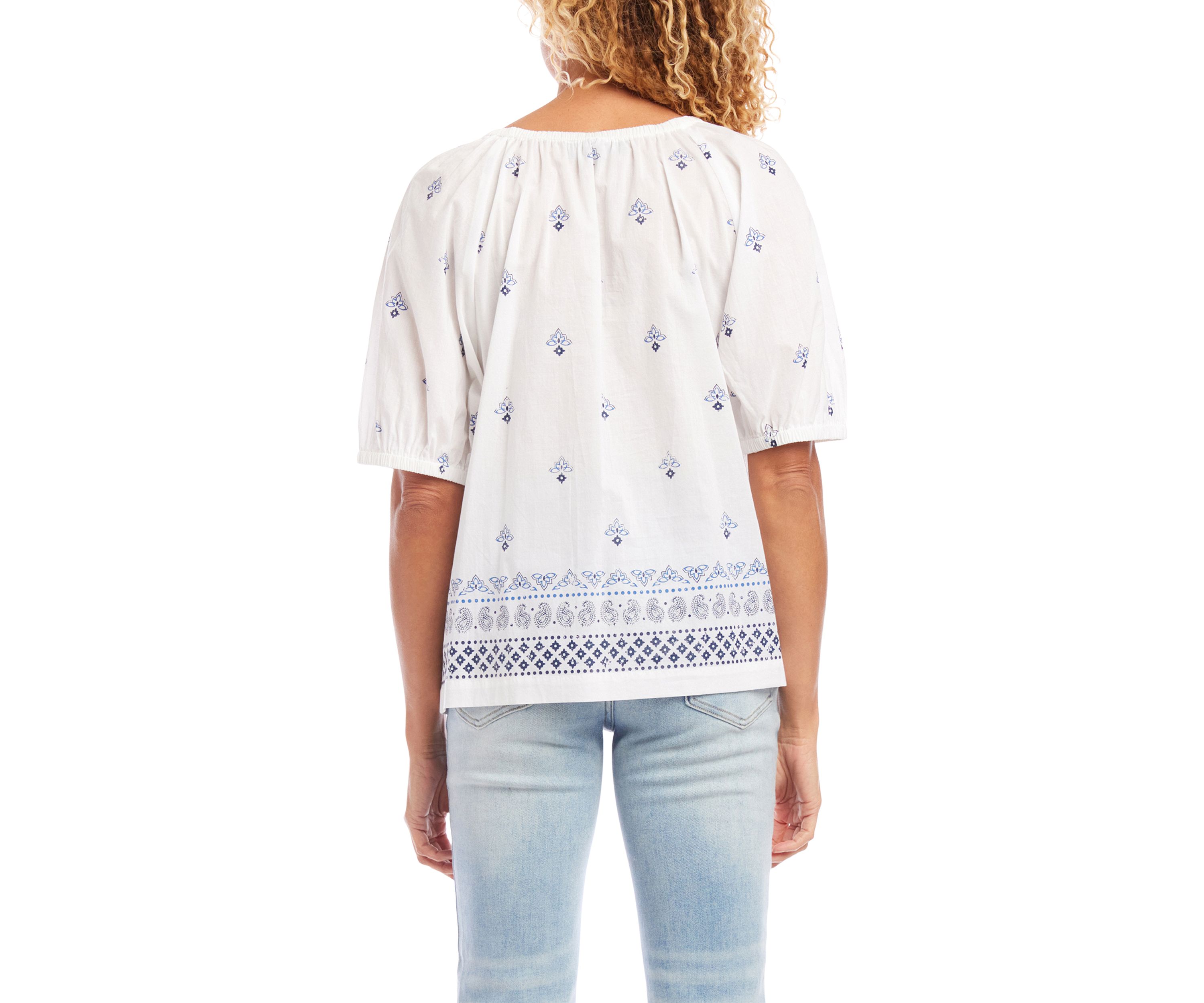 Womens Border Print Peasant Top